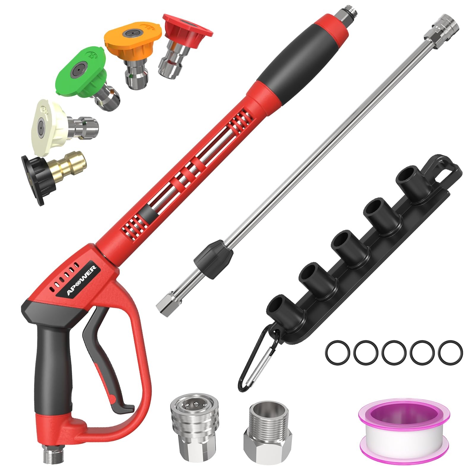 Pressure Washer Gun Wand Extension 40 Inch Long 5 Nozzle M22 Max 5000 PSI