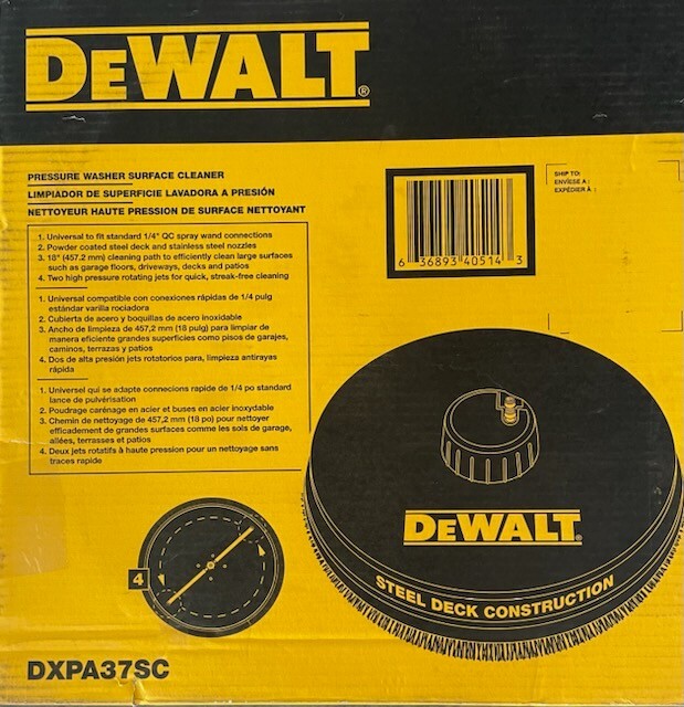 DEWALT DXPA37SC 18″ Surface Cleaner for Pressure Washer Steel Deck 3700 Psi