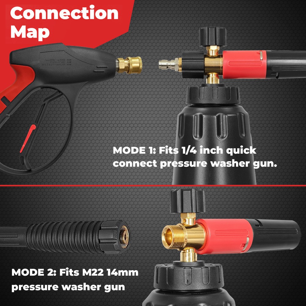 Foam Cannon up to 4000 PSI, Pressure Washer Foam Cannon with 1/4” Quick Connect
