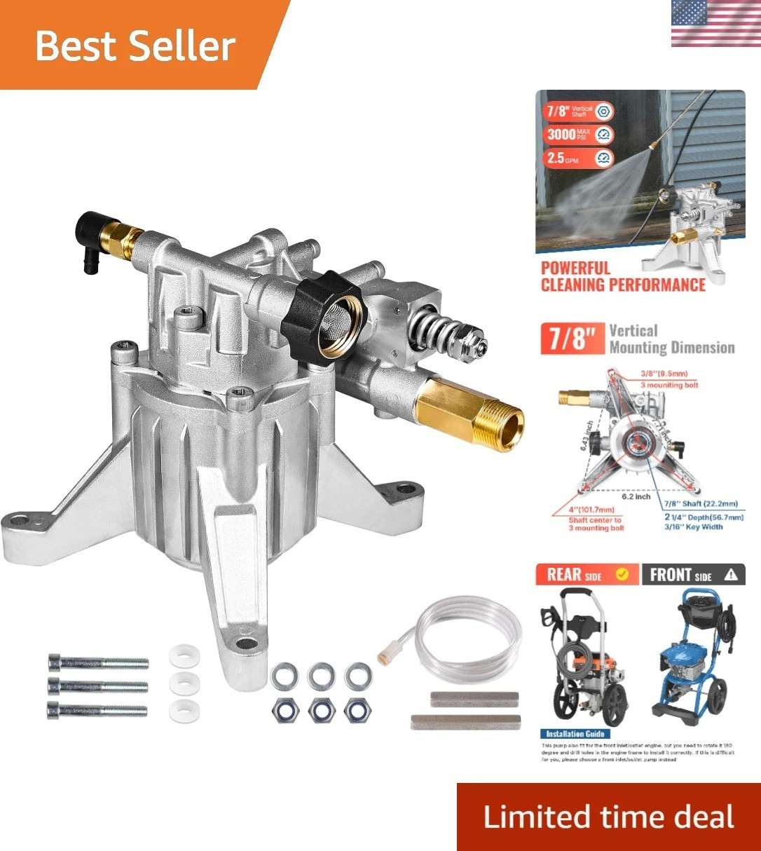 Maintenance-Free 3000 PSI Vertical Pump – Ideal for Power Washers & Easy Start
