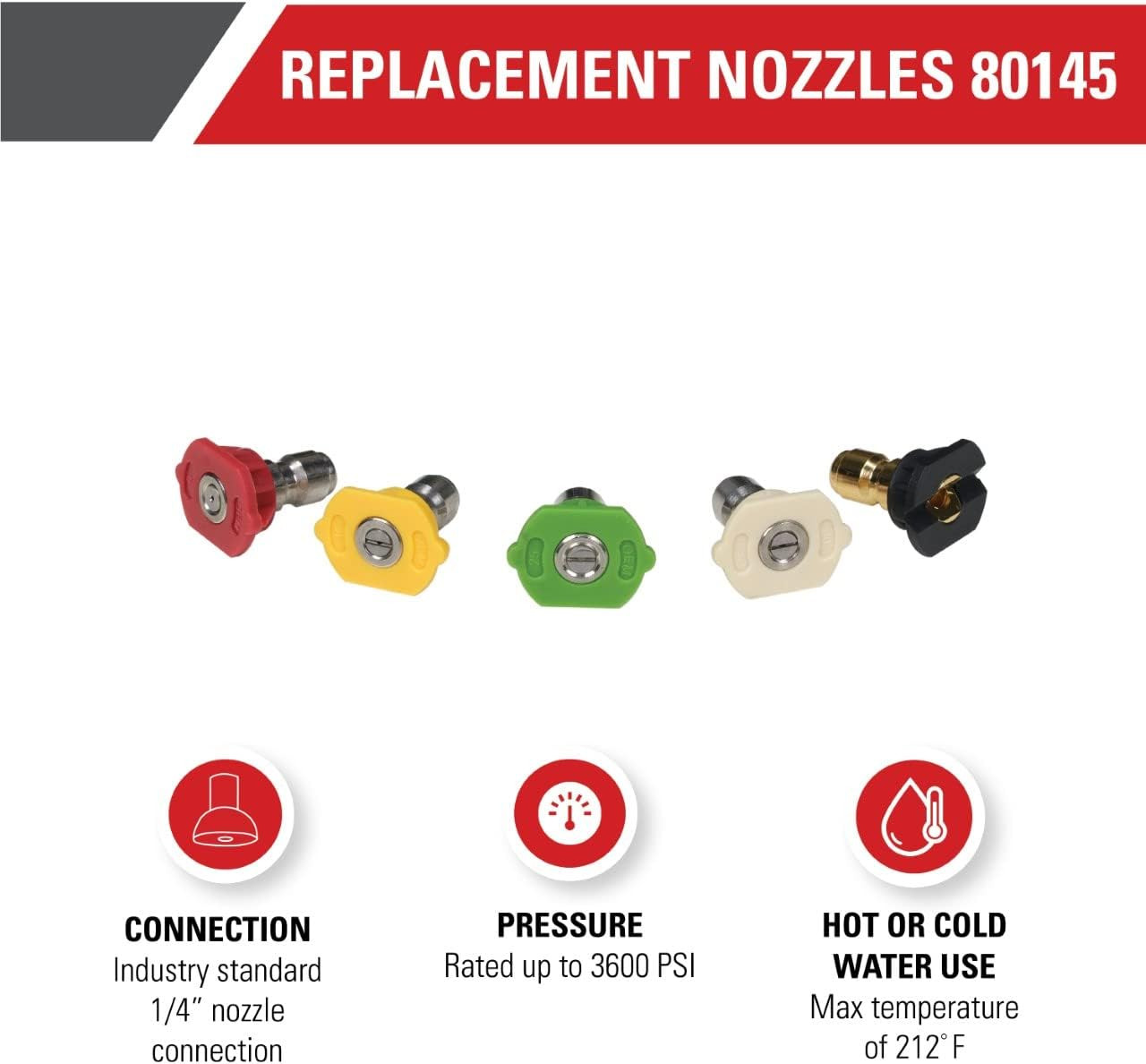 Simpson Cleaning 80145 3600 PSI Universal Pressure Washer Nozzles, 1/4-Inch Quic