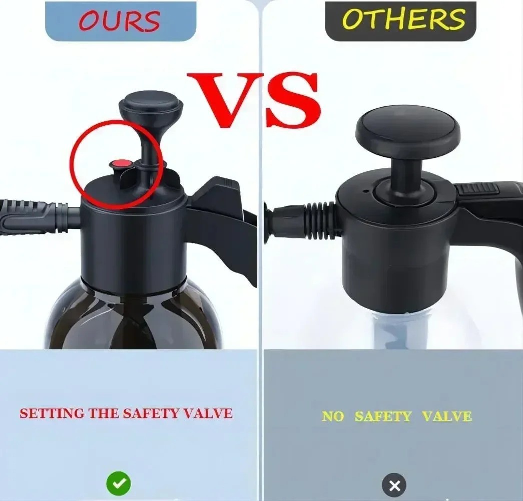 2L Hand Pump Foam Sprayer Car Wash Snow Foam Gun Pressure Relief Valve Bottle
