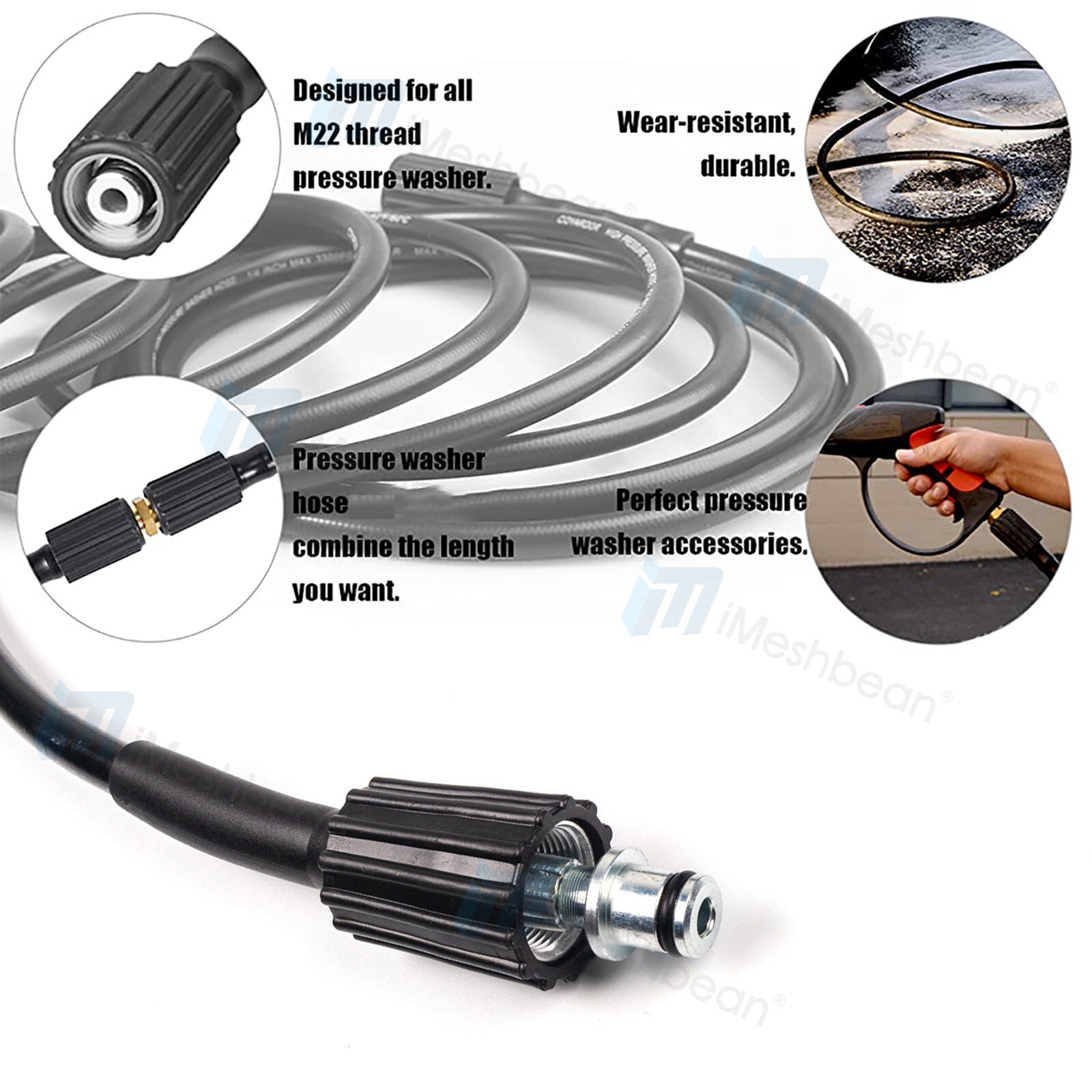 25FT 5800PSI Replacement High Pressure Power Washer Hose M22- 3/8″ Quick Connect