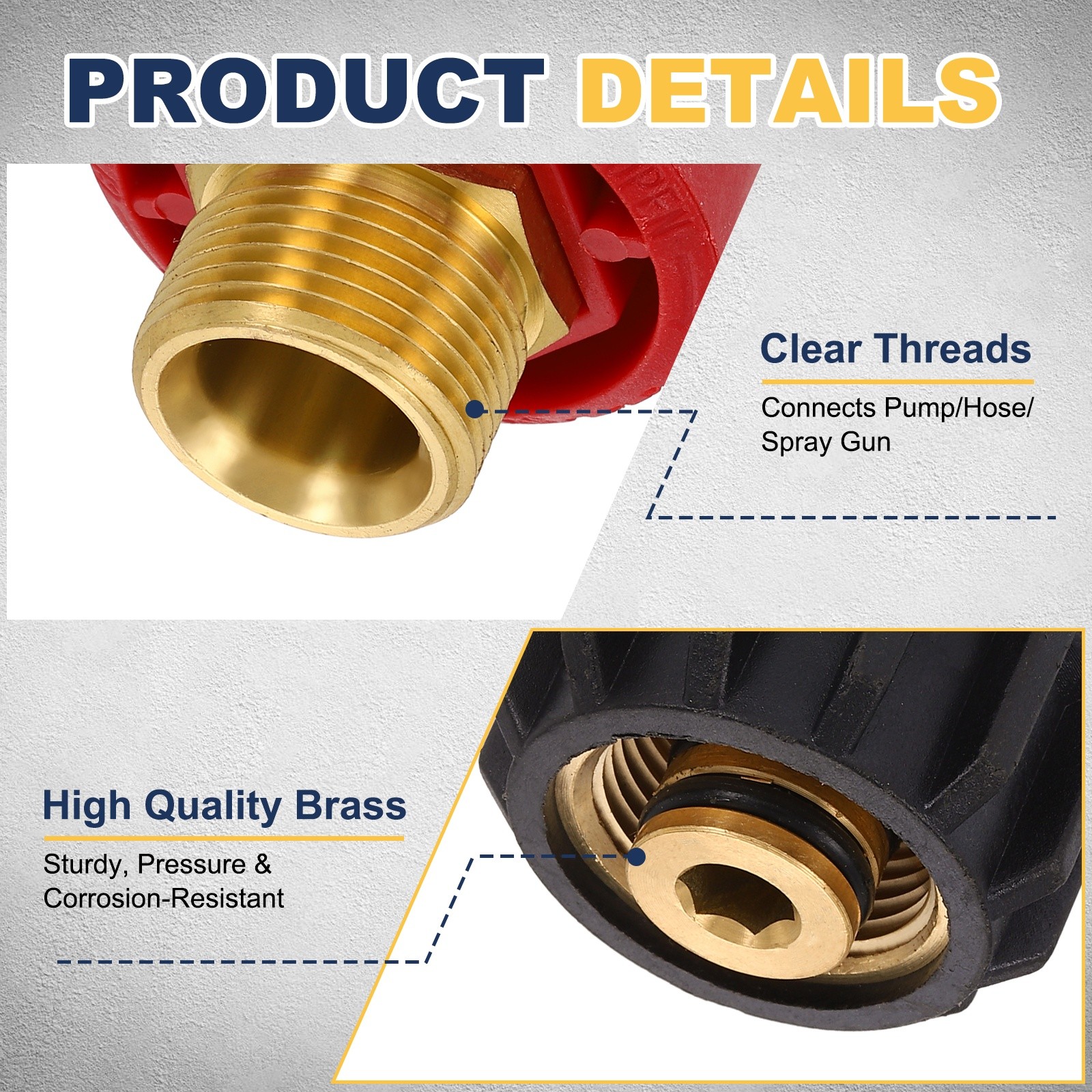 M22 15mm Male to M22 14mm Female Red Black Pressure Washer Adapter with Tape