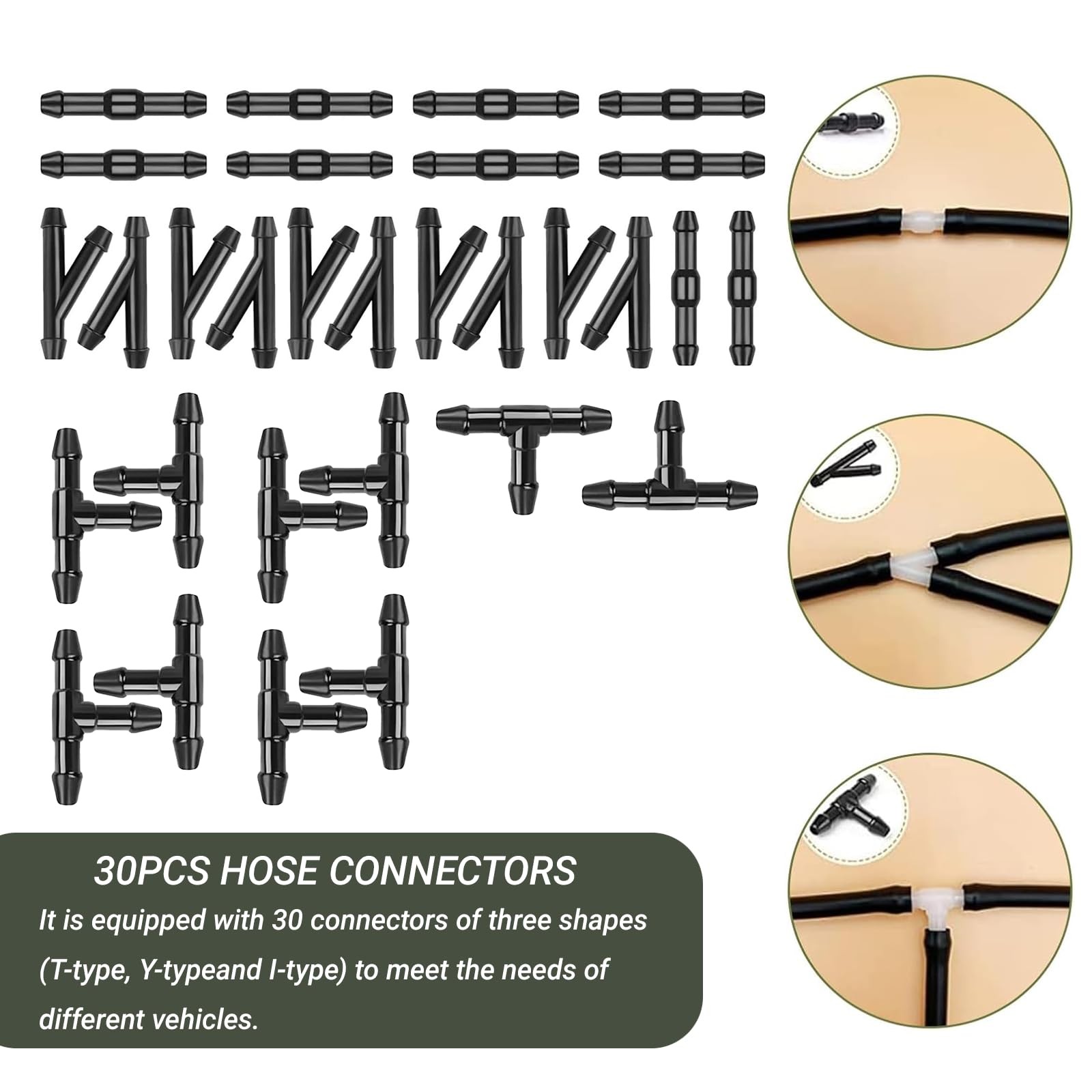 YYTQP 30 PCS Car Windshield Washer Hose Kit, 5M 1 Set #030, Black