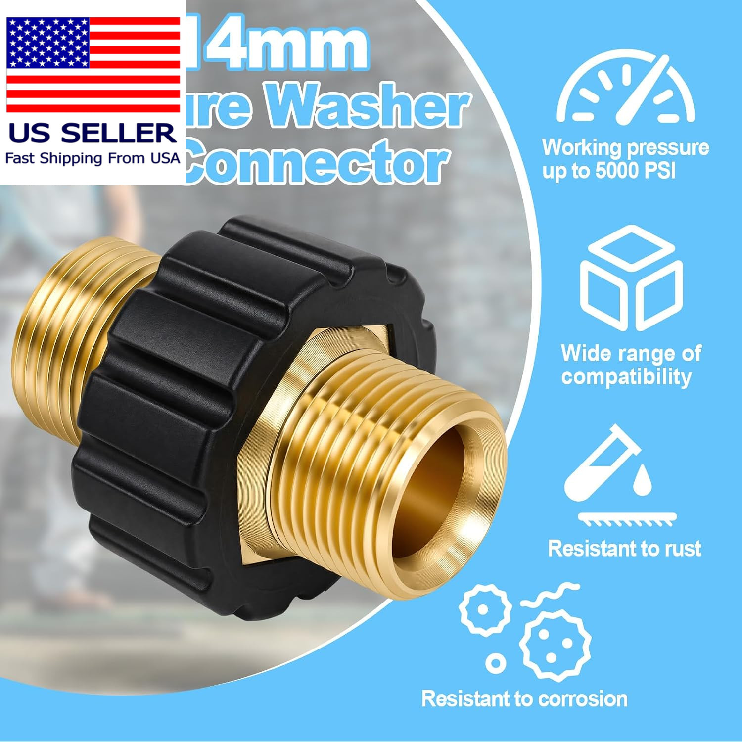 M22-14mm Male to Male Pressure Washer Hose Adapter 5000 PSI Connector