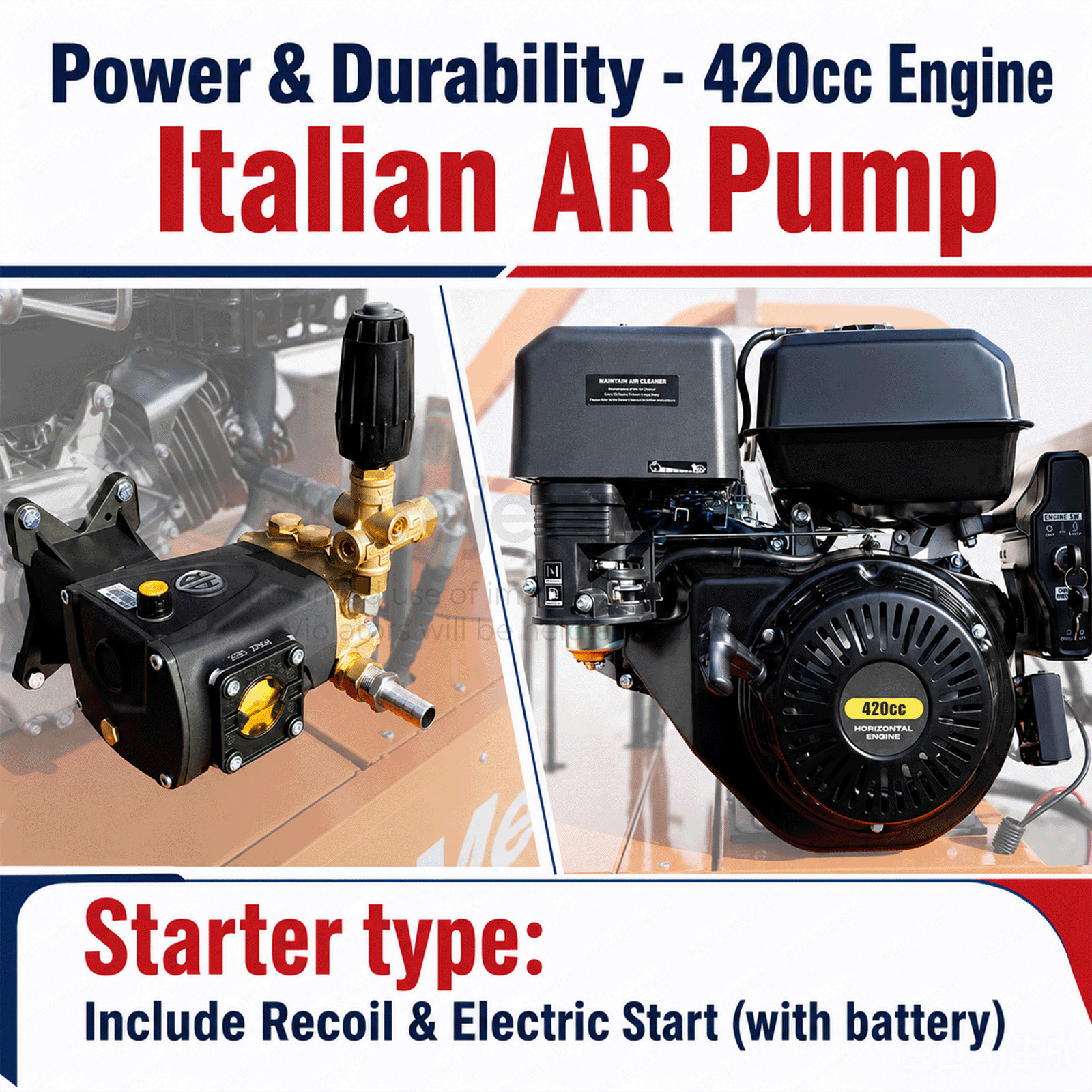 Pressure Washer：4000 PSI 4 GPM Hot Water 4-Stroke Gasoline Power Korejetmetal