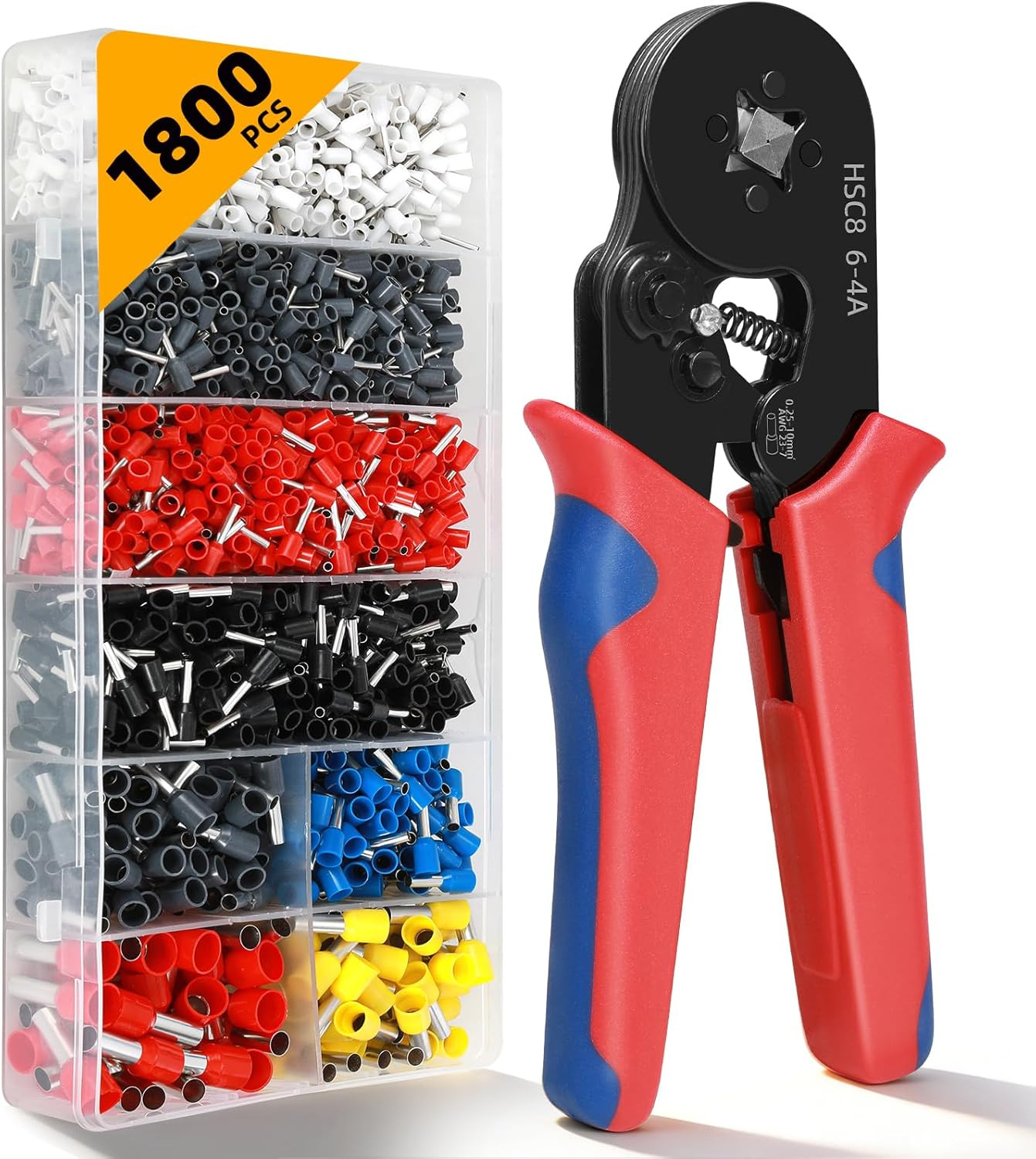 Ferrule Crimping Tool Kit with 1800PCS Wire Ferrules and Ratchet Crimper