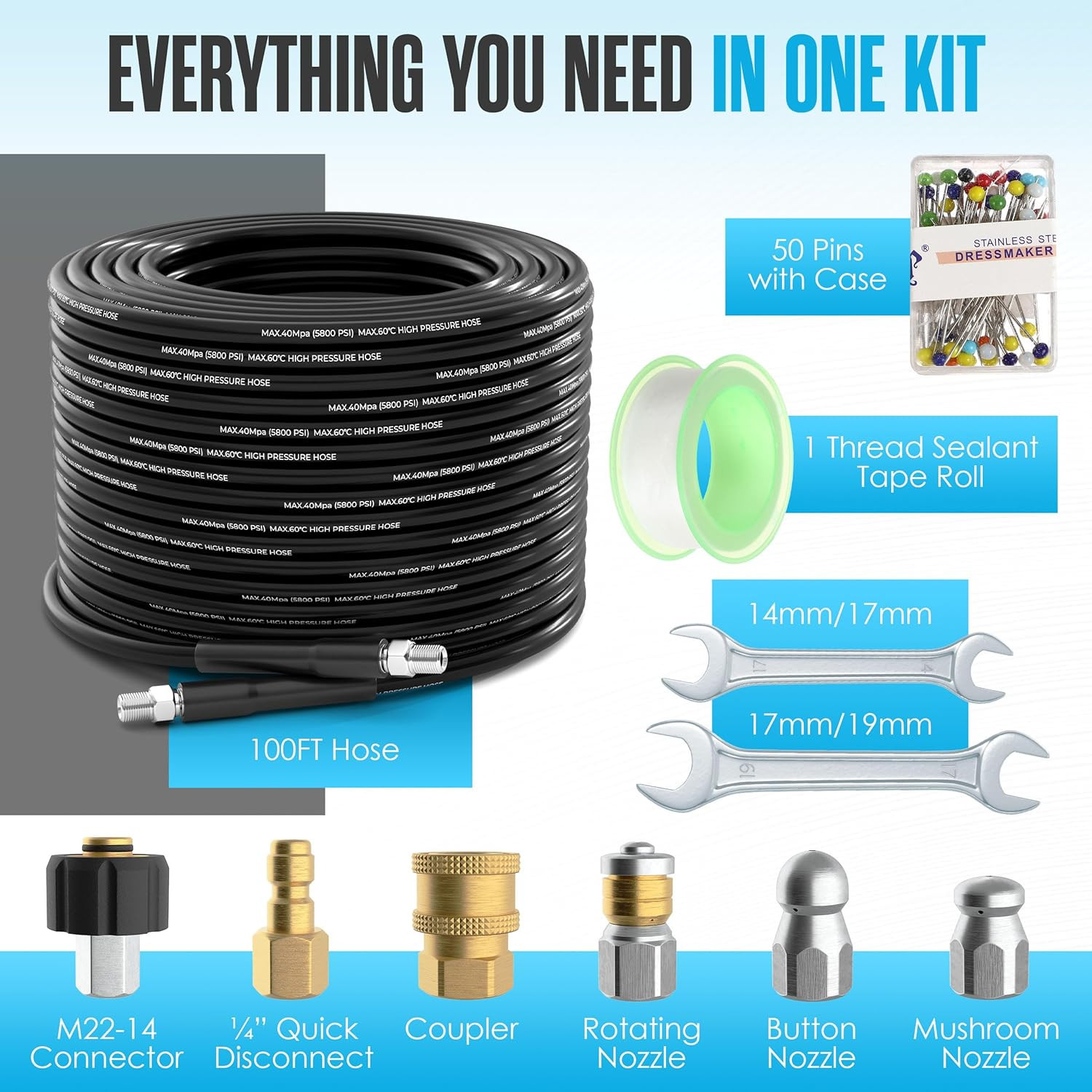 Houseables Hydro Jetter, Hydro Jet, Hydrojet, Sewer Jetter Kit for Pressure Wash