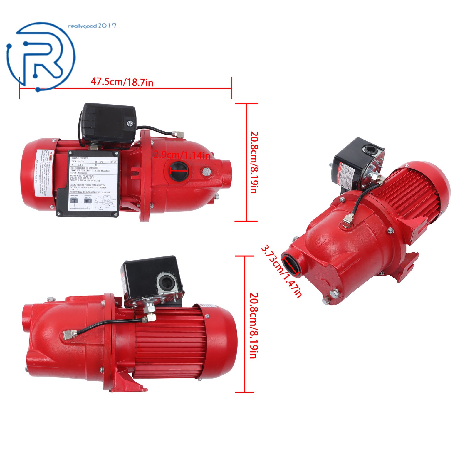 Shallow Well Jet Pump 3/4 HP, 13 GPM Dual Voltage (115/230 Volts), Red 97080701
