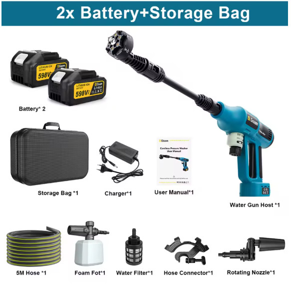 Gisam 250Bar Brushless Electric High Pressure Washer Gun 4Gear