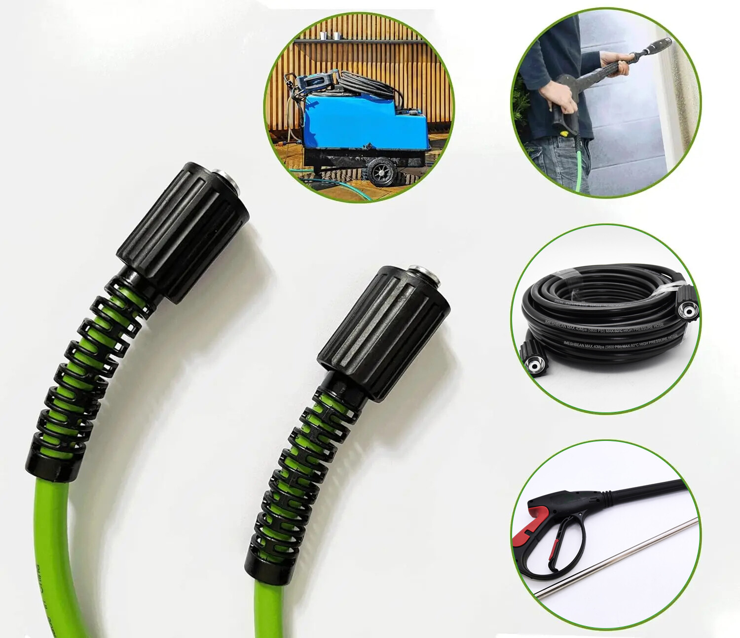 Super Flexible High Pressure Washer Hose 1/4″ M22 Female or 3/8″ Quick Connect