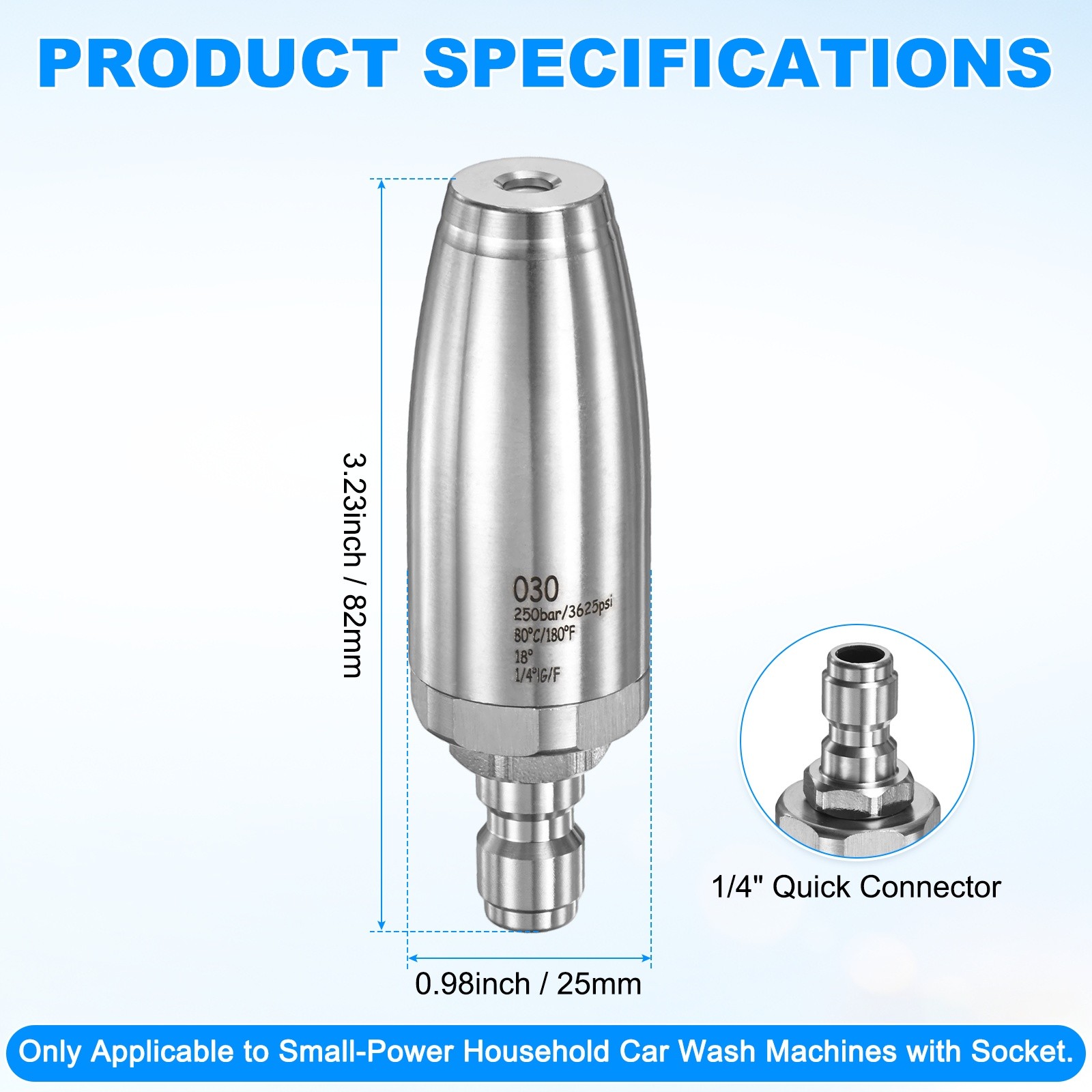 1-Pack Pressure Washer Turbo Nozzle Tips Set, 360° Rotating, 3 GPM [Silver]
