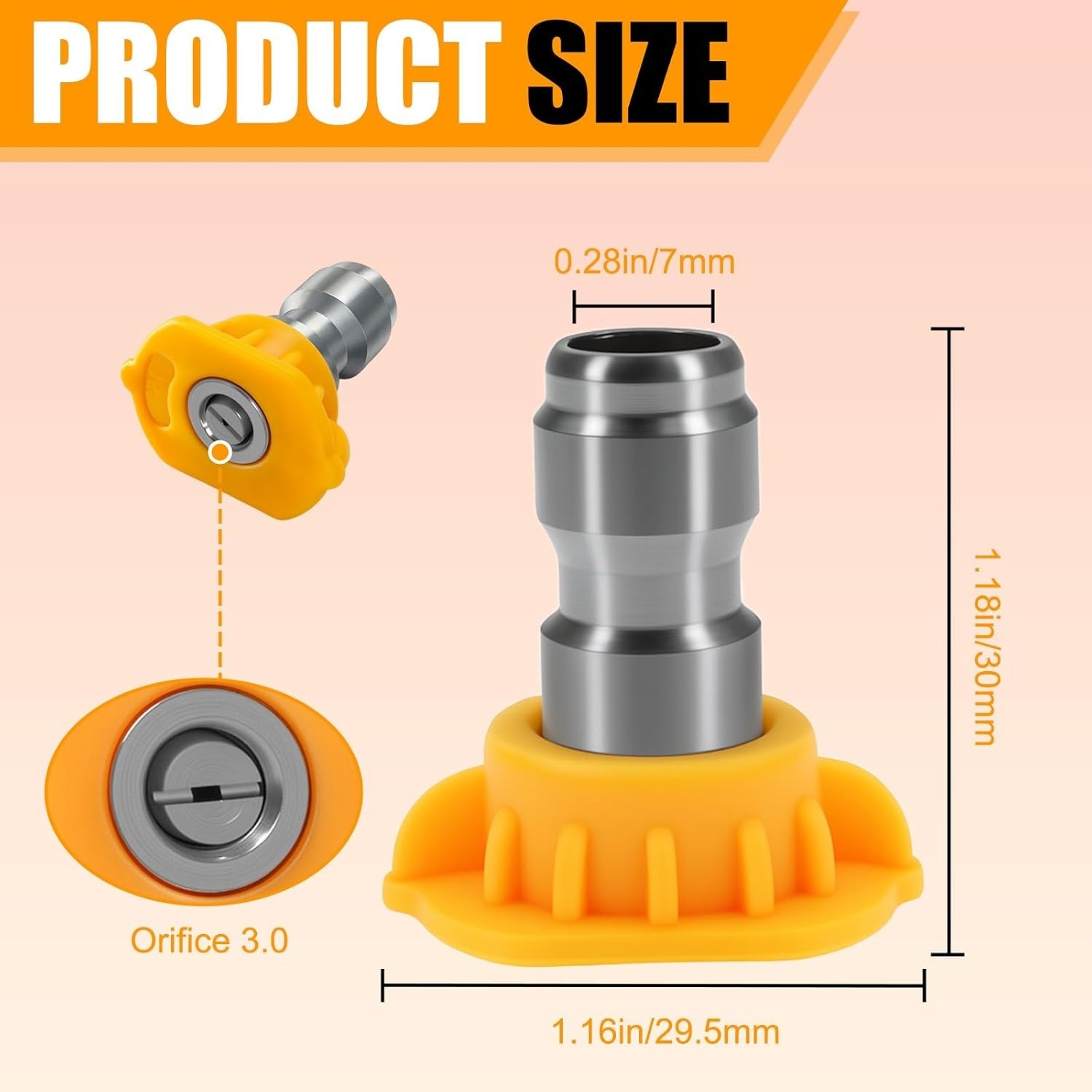 Pressure Washer Nozzle Tip 1/4″ 15 Degree Yellow Stainless Steel Pack of 5
