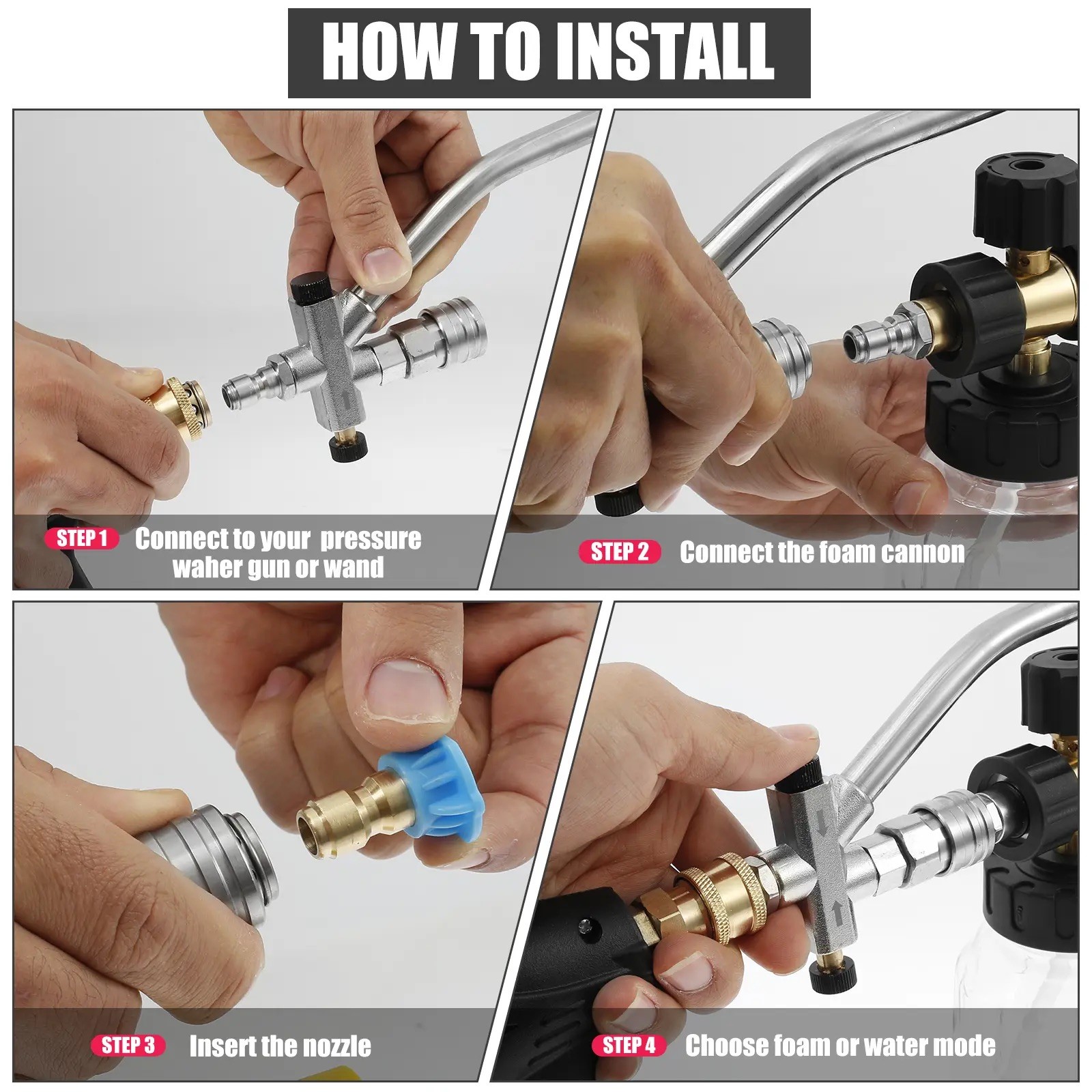 Foam Cannon Dual Connector Pressure Washer Foam Blaster 1/4″ Lance Nozzle