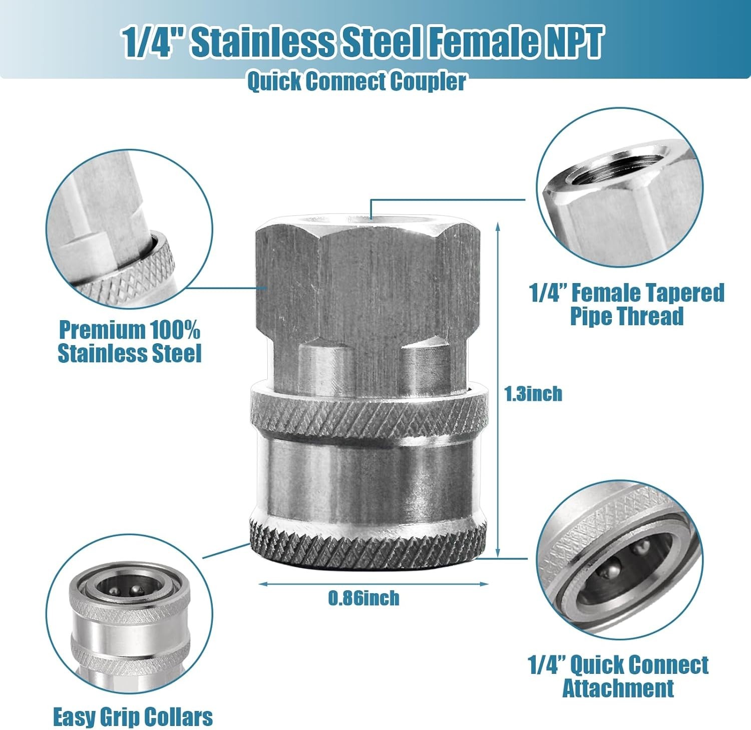 2 Sets NPT 1/4 Inch Pressure Washer Coupler Quick Connect Plug Stainless Stee…