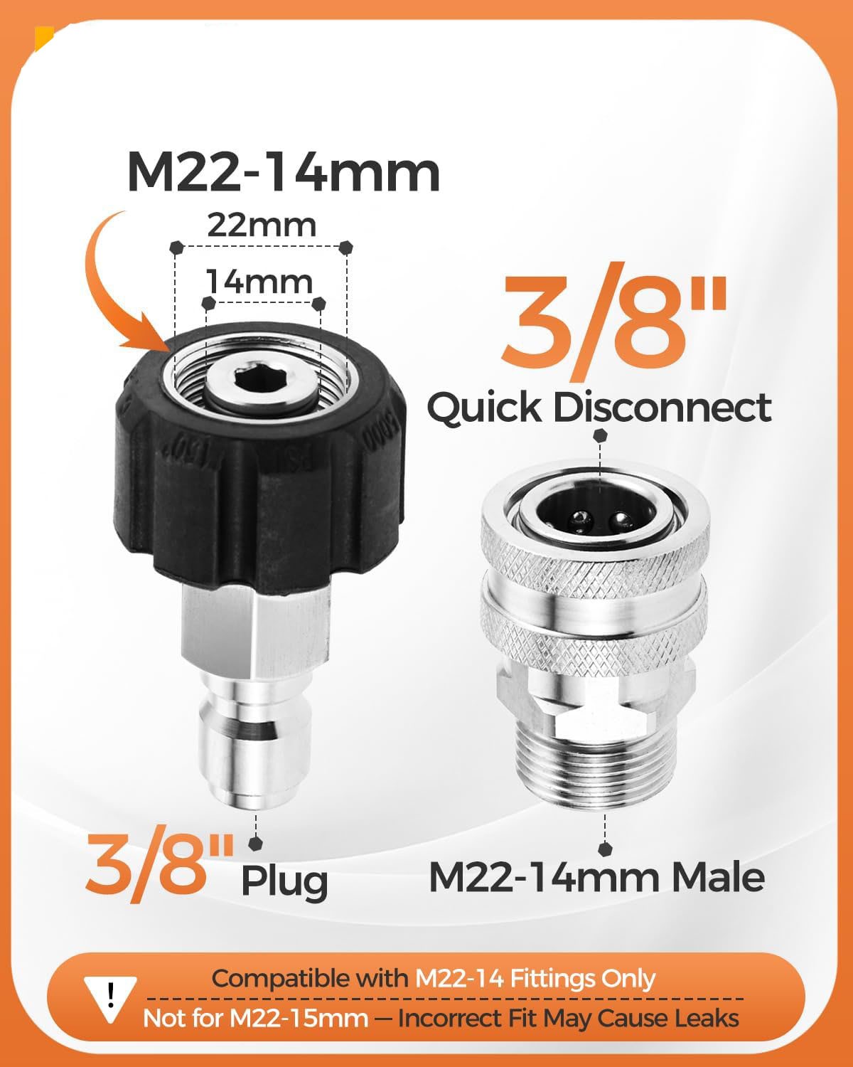 4Pack Pressure Washer Quick Connectors M22-14 mm 3/8″ Quick Release Adapters