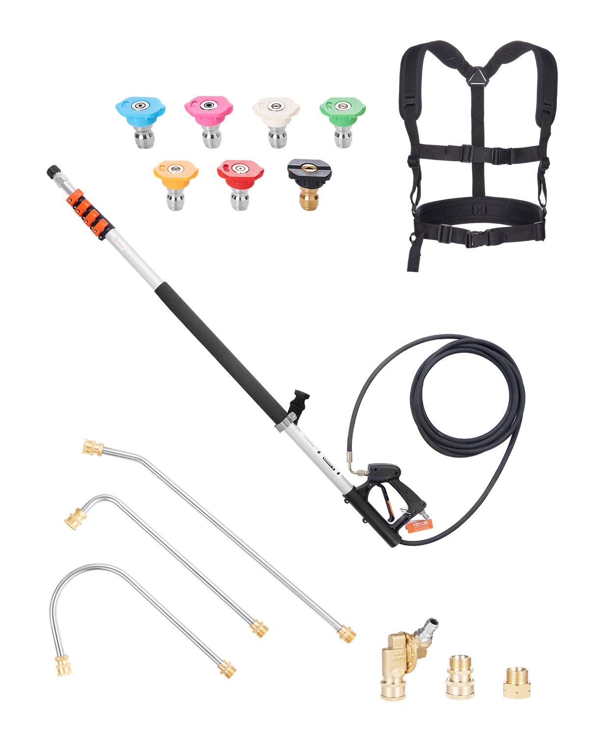 VEVOR Pressure Washer Telescoping Wand 24 ft 4000 psi Spray Gun with 7 Nozzles