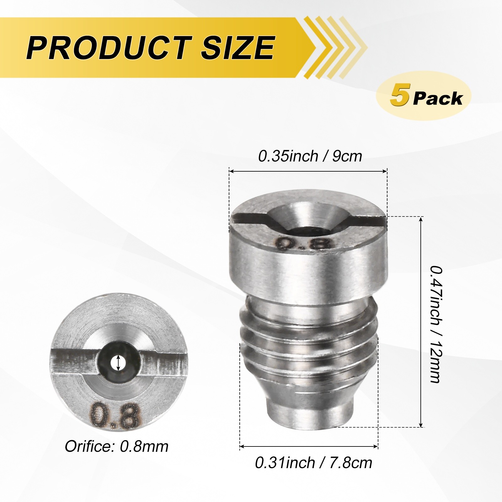 5-Pack 0.8 mm Stainless Steel Foam Cannon Orifice Nozzle Tips for Car Wash