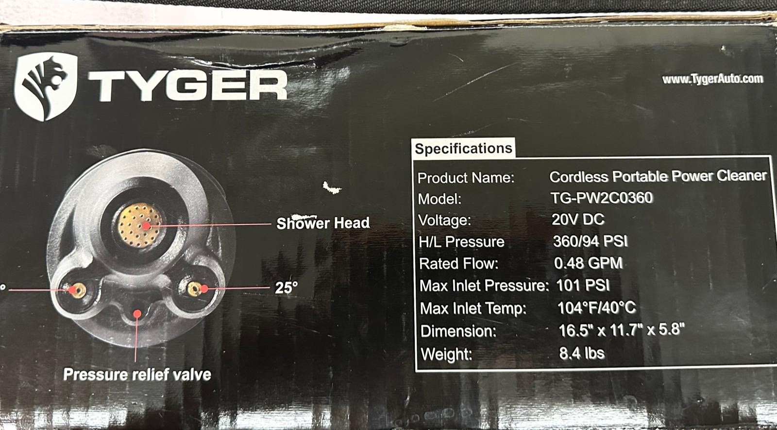 TYGER 20V Battery Powered Cordless Portable Power Cleaner Pressure Washer
