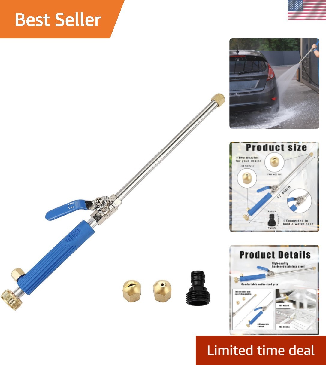 Stainless Steel Hydro Jet Power Washer Wand – Perfect for Car & Gutter Cleaning