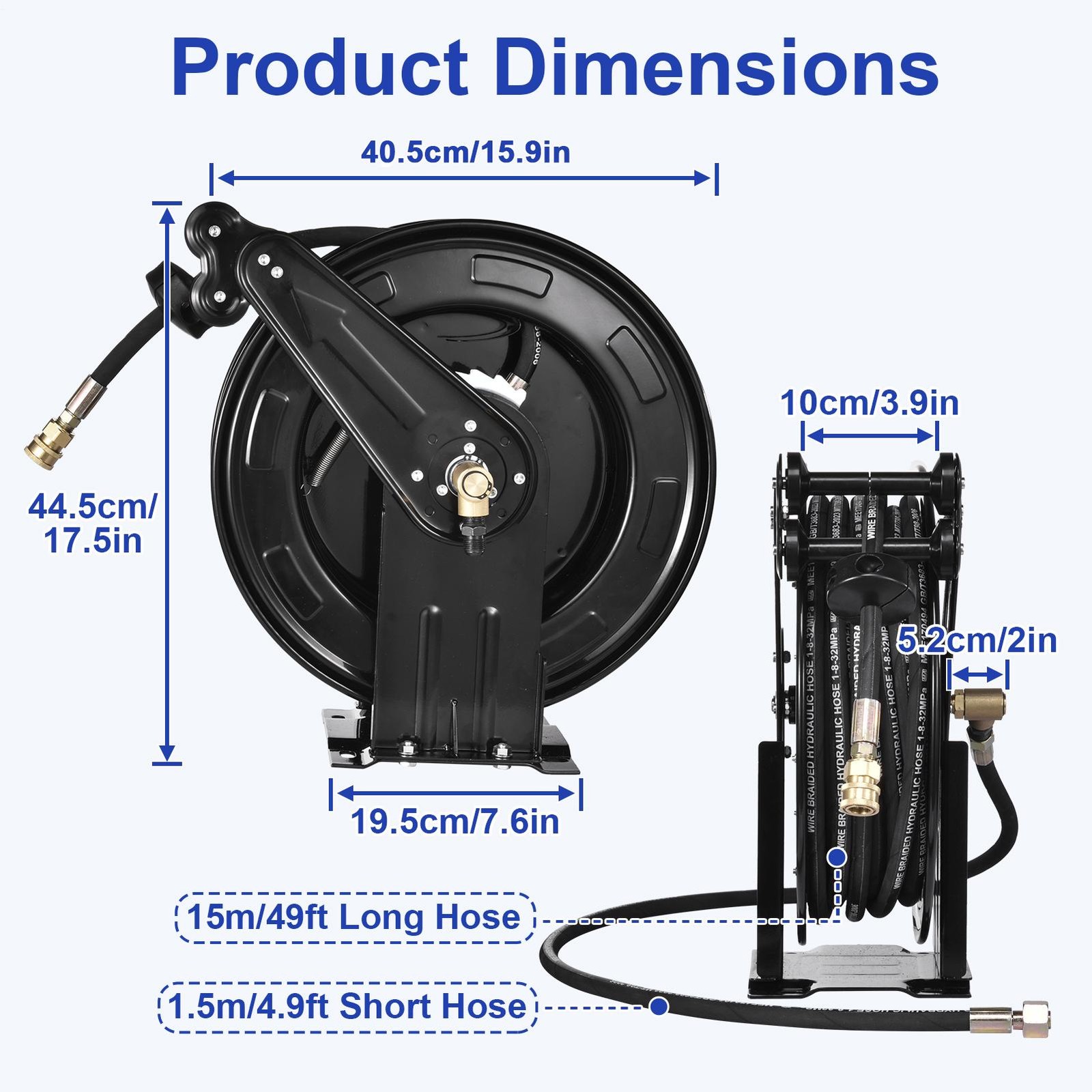 Retractable Garden Hose Reel 4000PSI Water Hose Reel Wall-Mount w/50ft Hose