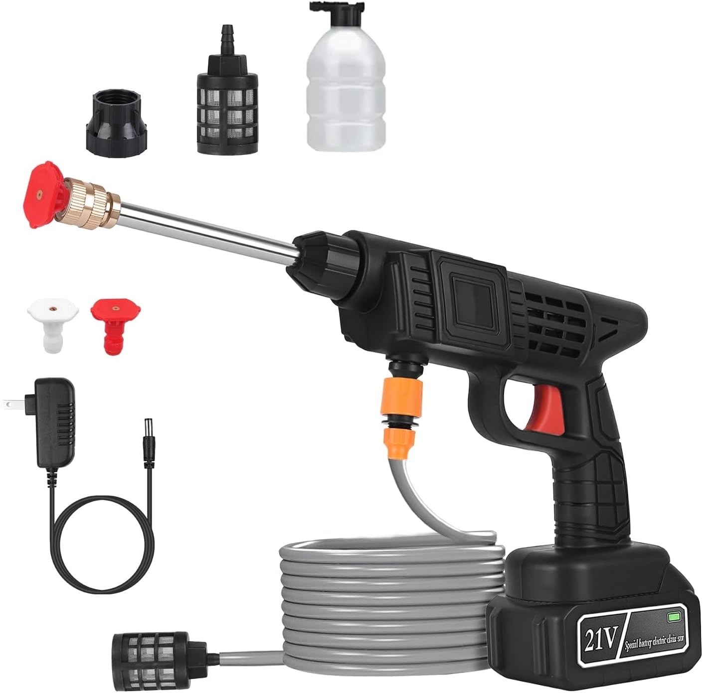 Cordless Pressure Washer 400PSI, 300W Portable Power Washer with 2 Nozzles & Foa