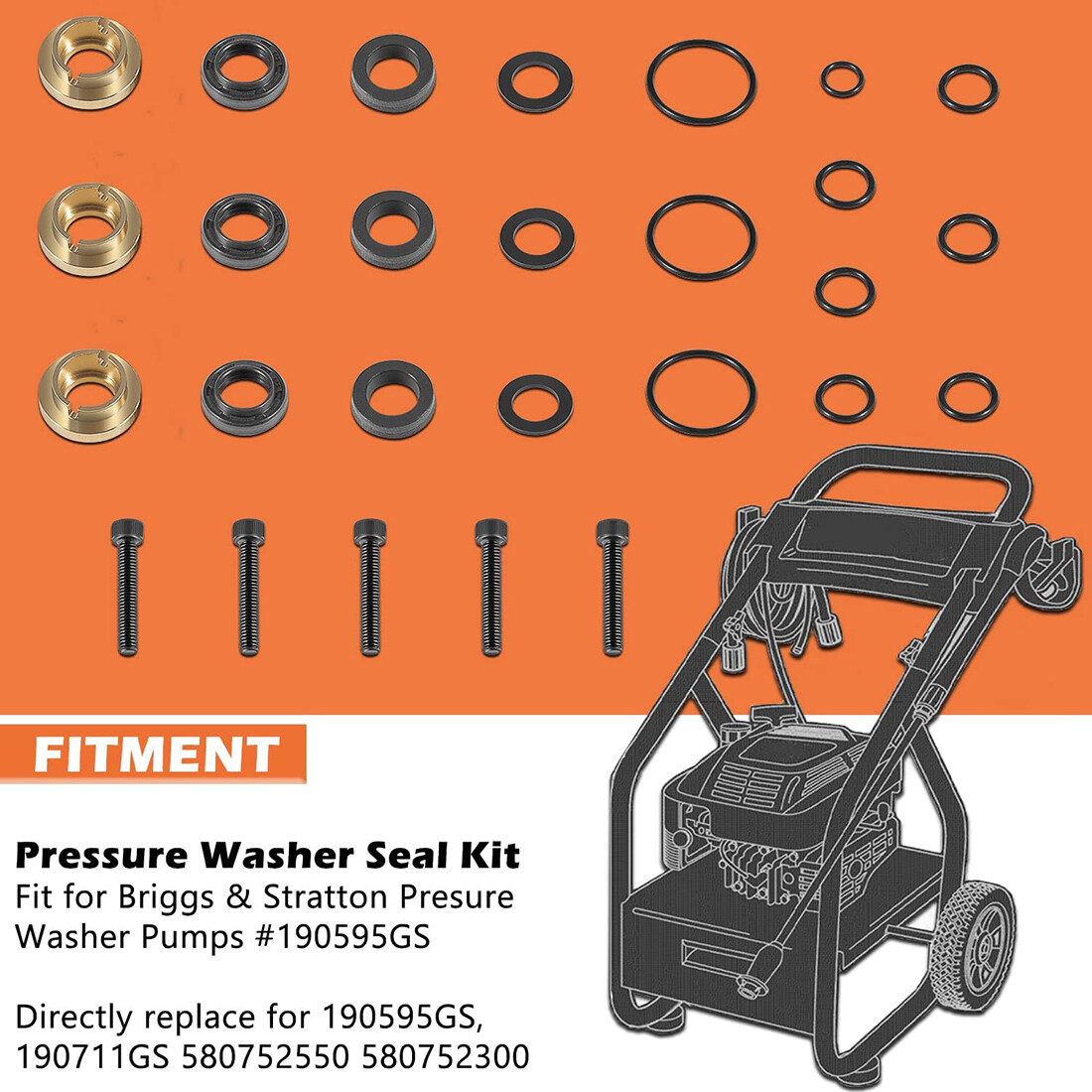 Pressure Washer Seal Kit Set Replace For Briggs & Stratton 190595GS 190711GS