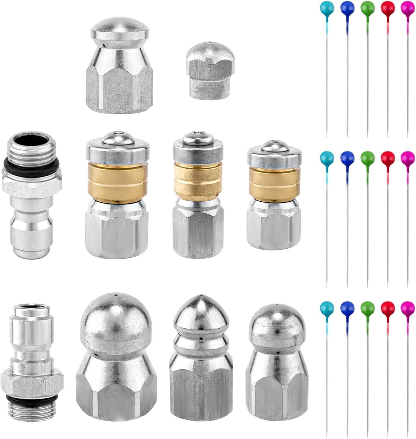 High-Pressure 10-Pc Sewer Cleaning Nozzle Set with Quick Connectors & Needles