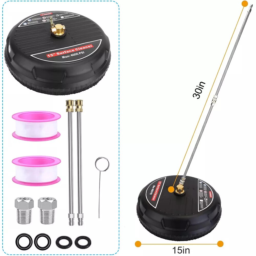 15″ Pressure Washer Surface Cleaner Power Washer Attachment with Extension Wands