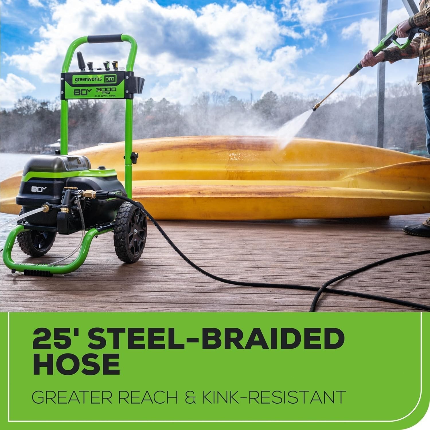 Greenworks 80V 3000PSI Pressure Washer w/ (2)x5Ah Battery & DualPort Charger