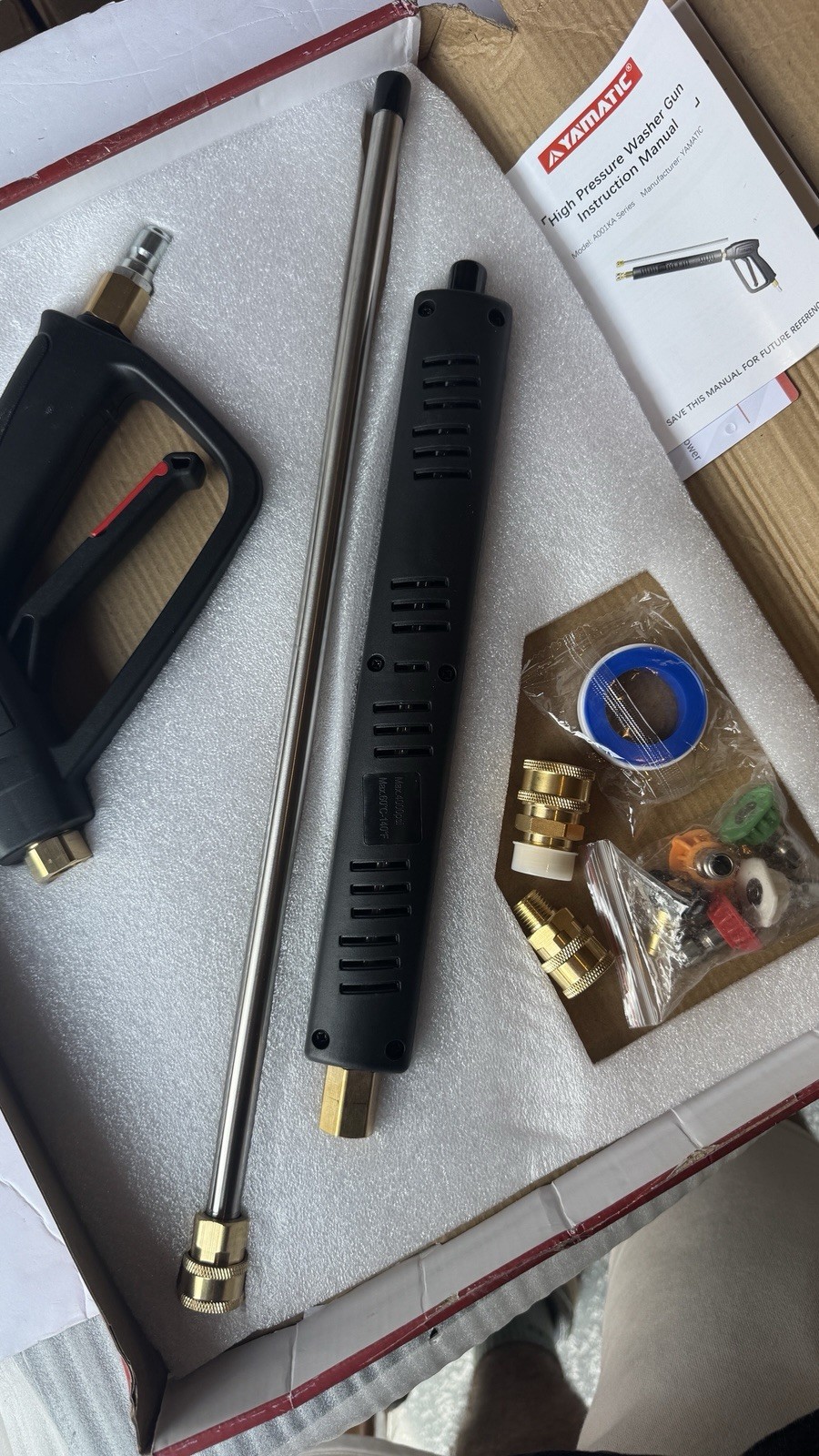YAMATIC Pressure Washer Gun Wand with Swivel 3/8″ Plug & M22 Coupler, Stainless