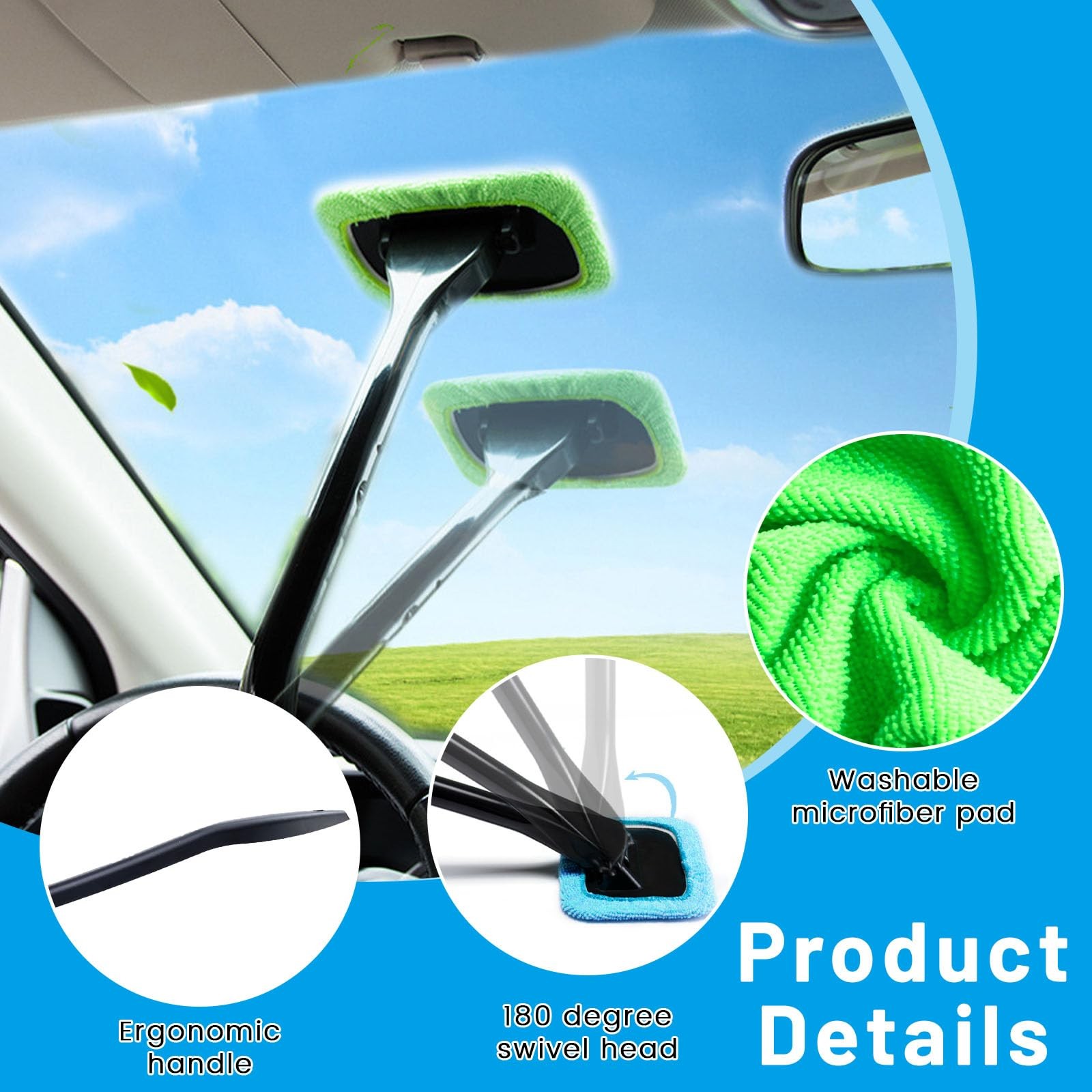 Bagentry Rectangle Windshield Cleaner Tool Kit, 4.9″ x 3.4″ x 15.7″, Green