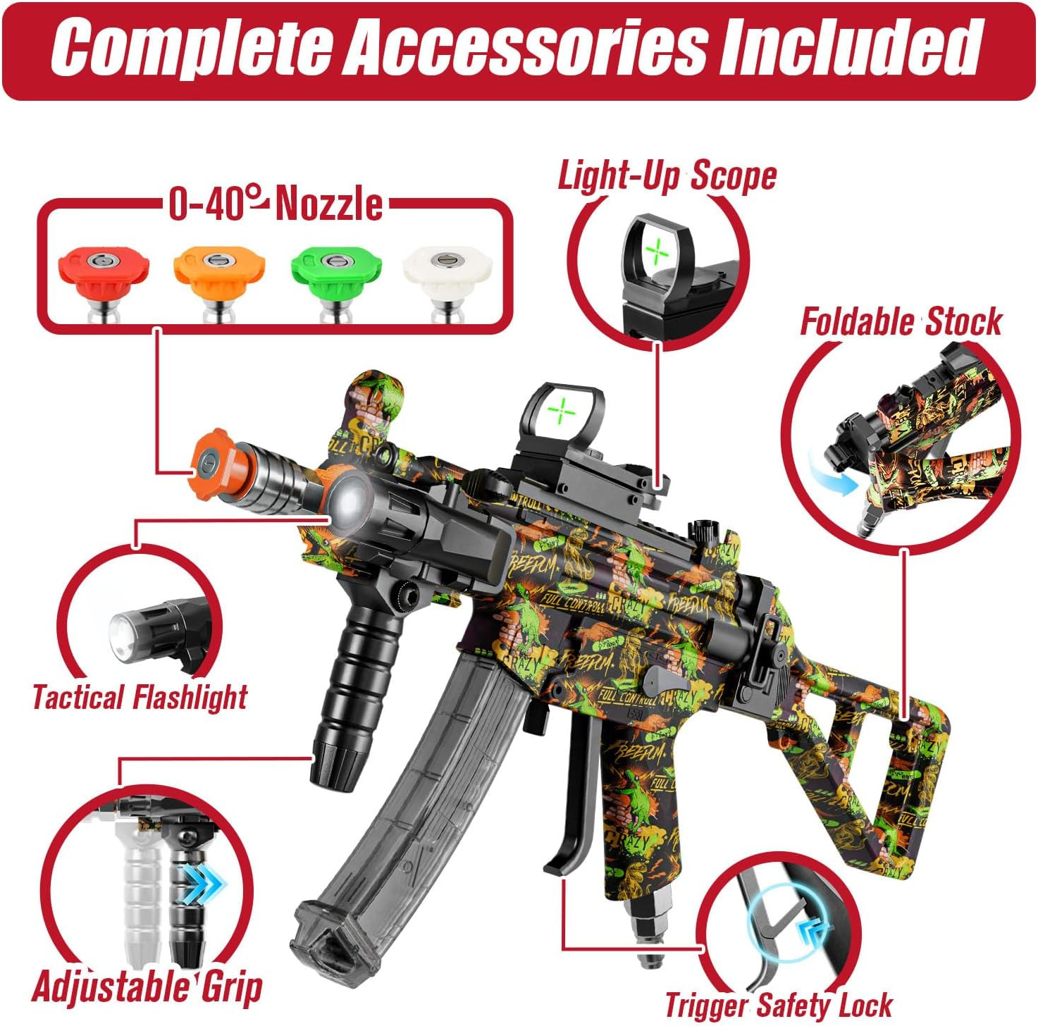MP5 Model Pressure Washer Gun with Swivel & 4 Nozzles, 3600 PSI High Pressure Sp