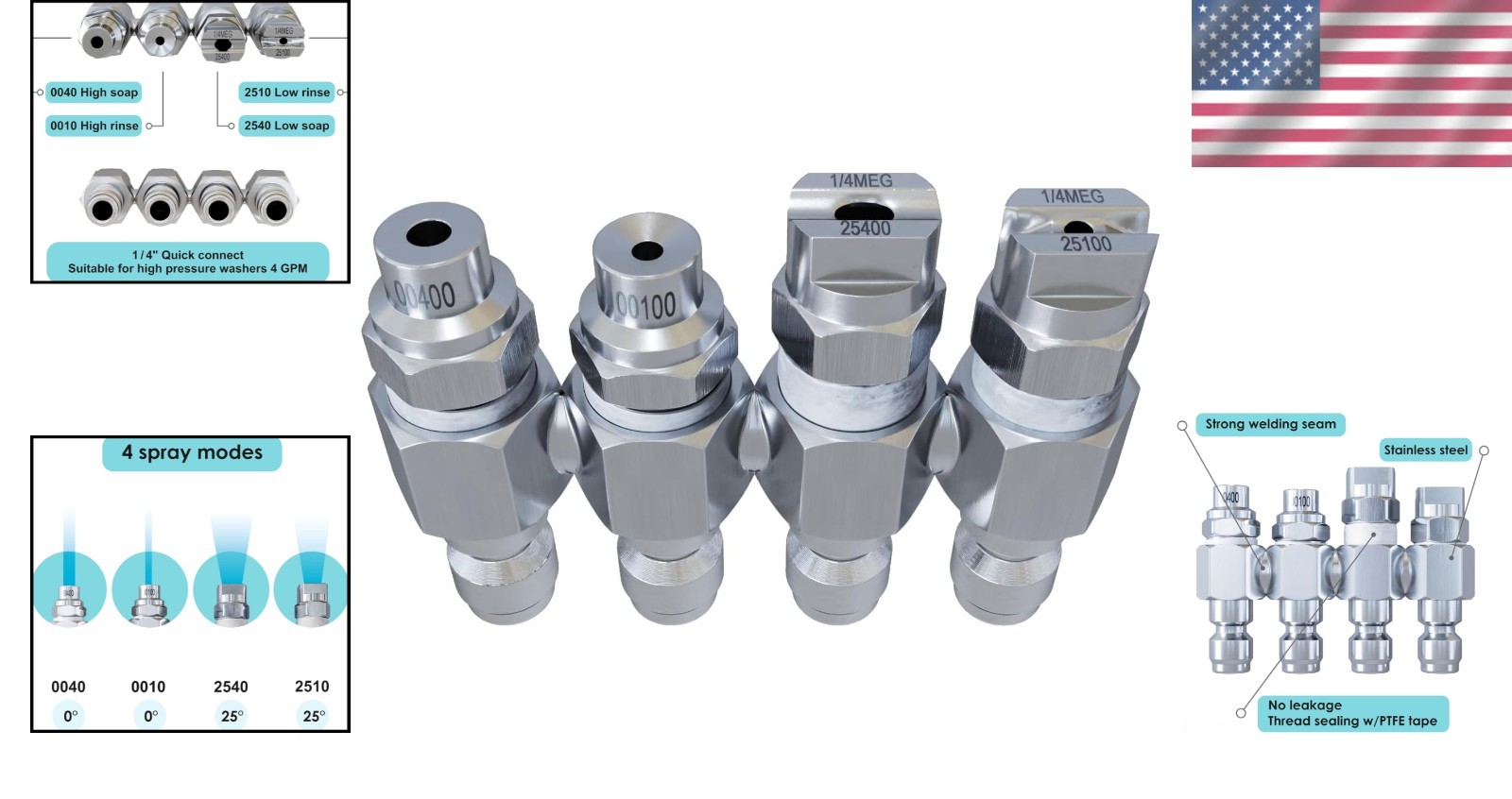 High Pressure Jrod Hose Nozzle – 4 Way 1/4″ Quick Connect