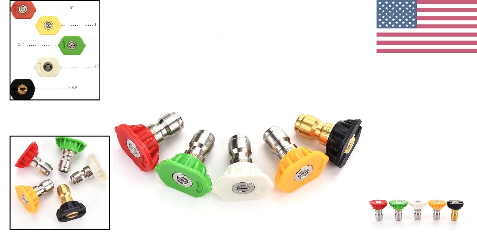 5-Pack Pressure Washer Nozzle Tips – Stainless Steel, 4000 PSI, Multiple Angles