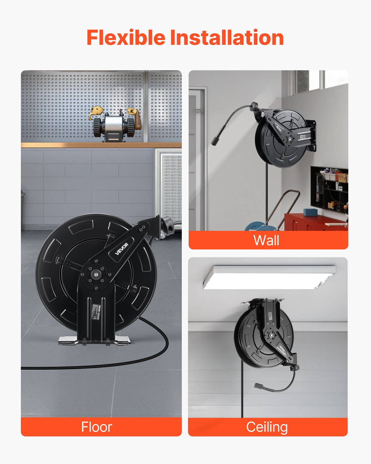 VEVOR Pressure Washer Hose Reel 50ft x 3/8in Retractable 4000PSI Auto-Rewinding
