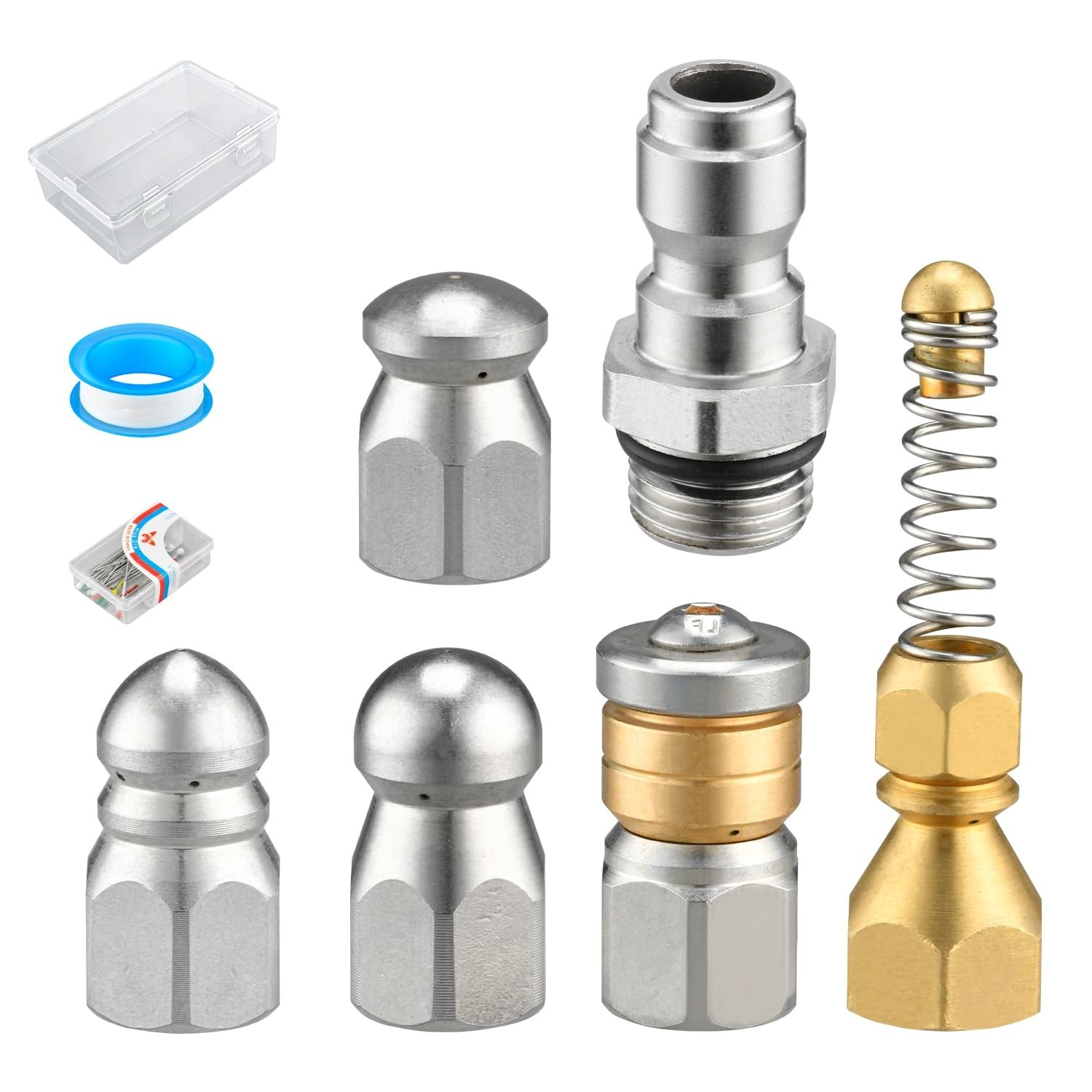 9 Pcs Pressure Washer Sewer Jetter Nozzle Kit, 5000 PSI, Stainless Steel, Quick