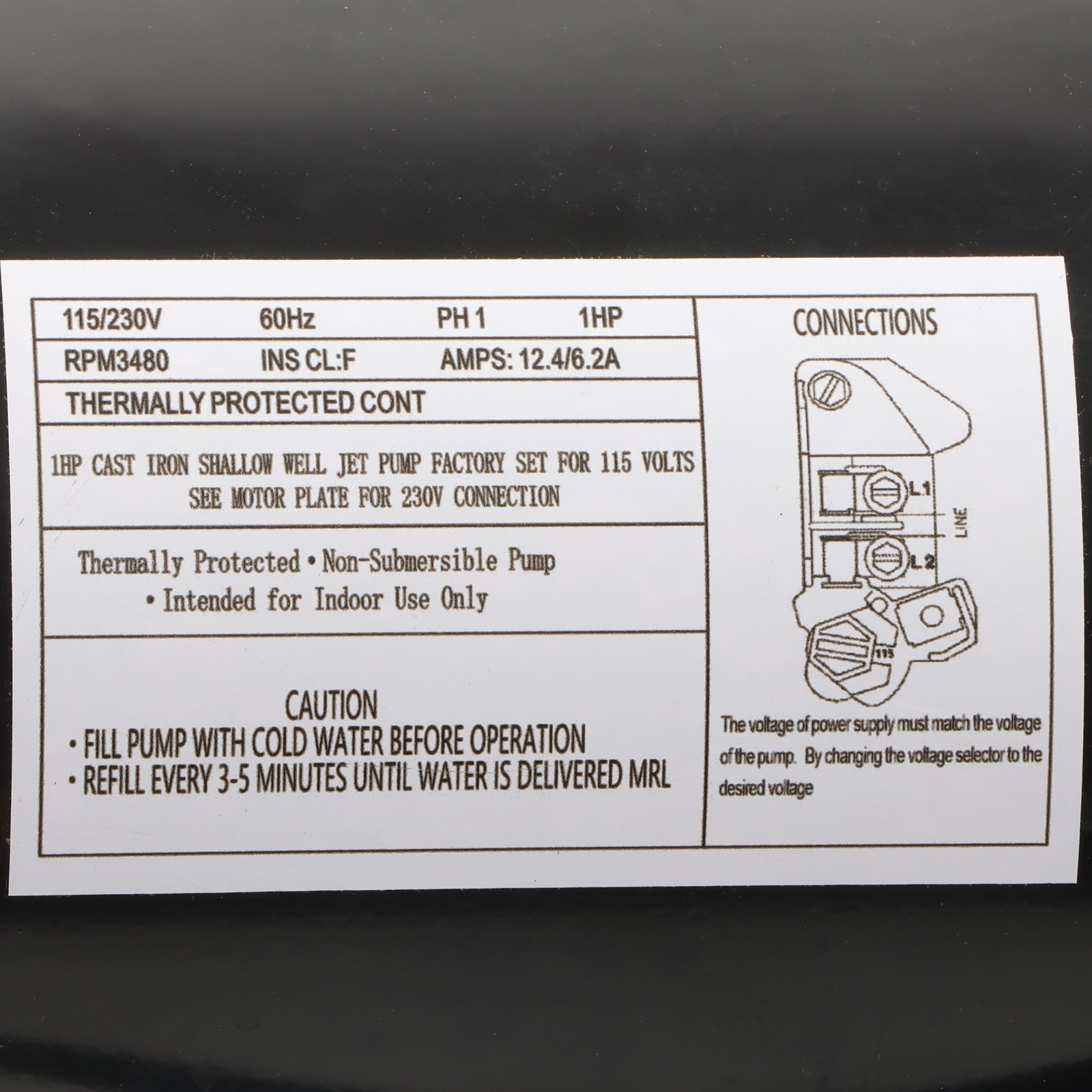 Heavy Duty Shallow Well Jet Pump SWS100 510 GPH 115/230V 1 HP 3480RPM 1 Phase