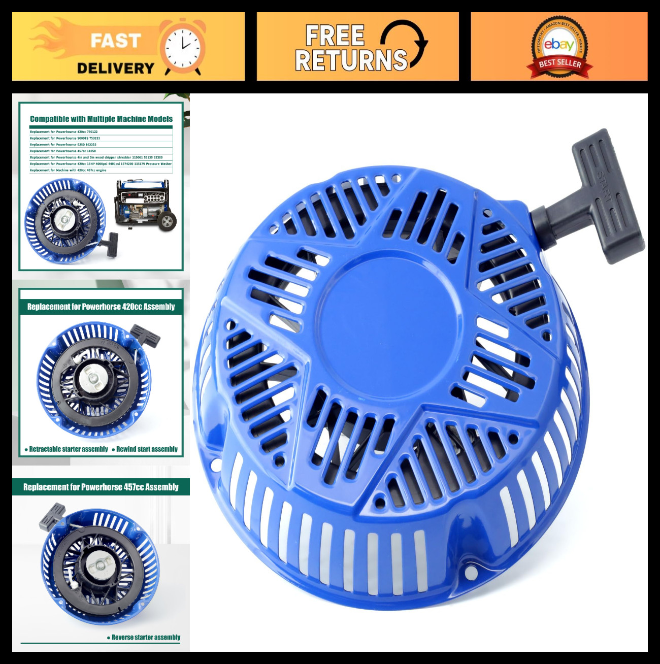 Recoil Starter Replacement for 420cc 457cc Generator & 15HP Pressure Washer 9000