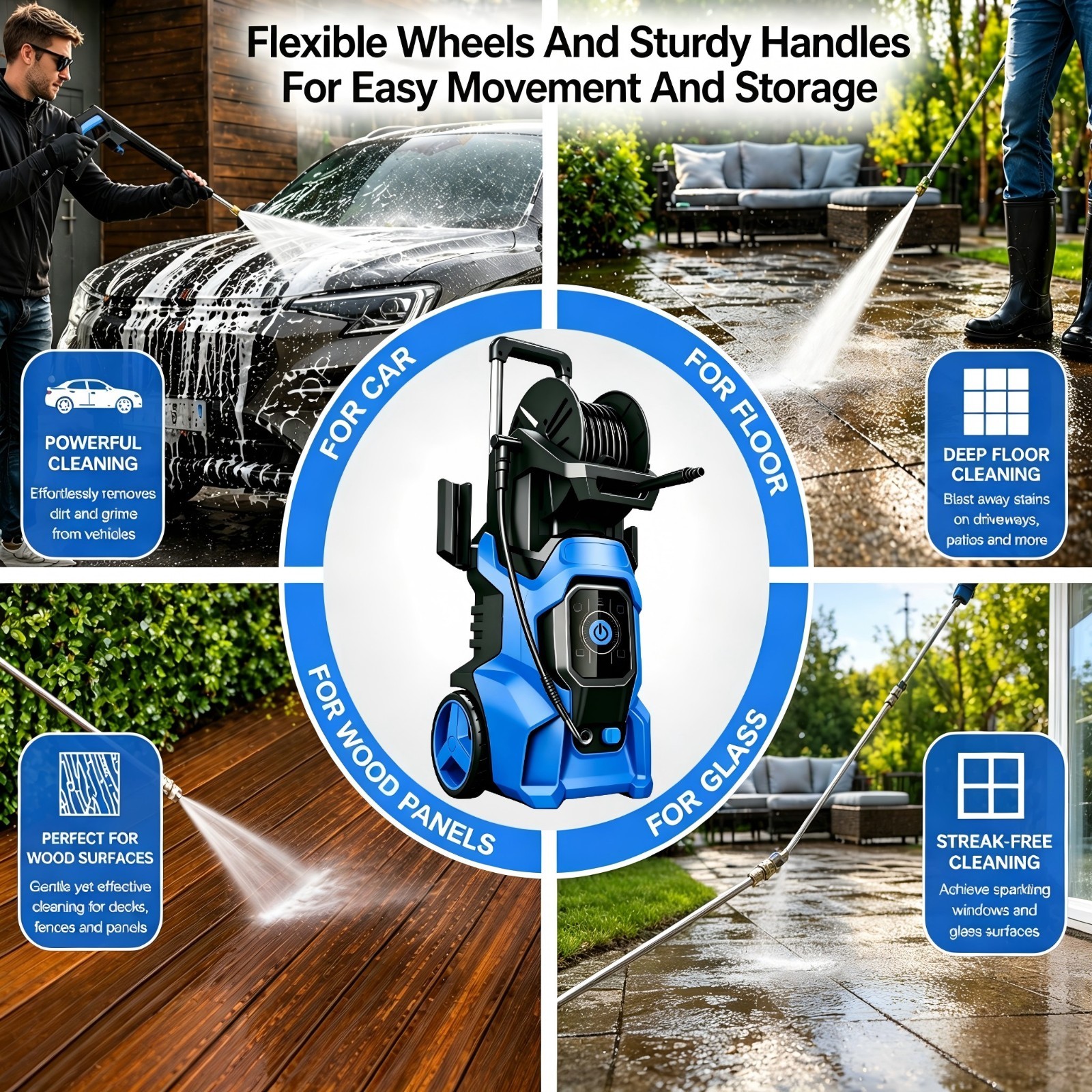 Pressure Washer 4500PSI 3.0GPM, 15-Level Touch Control, Foam Cannon, for Patio