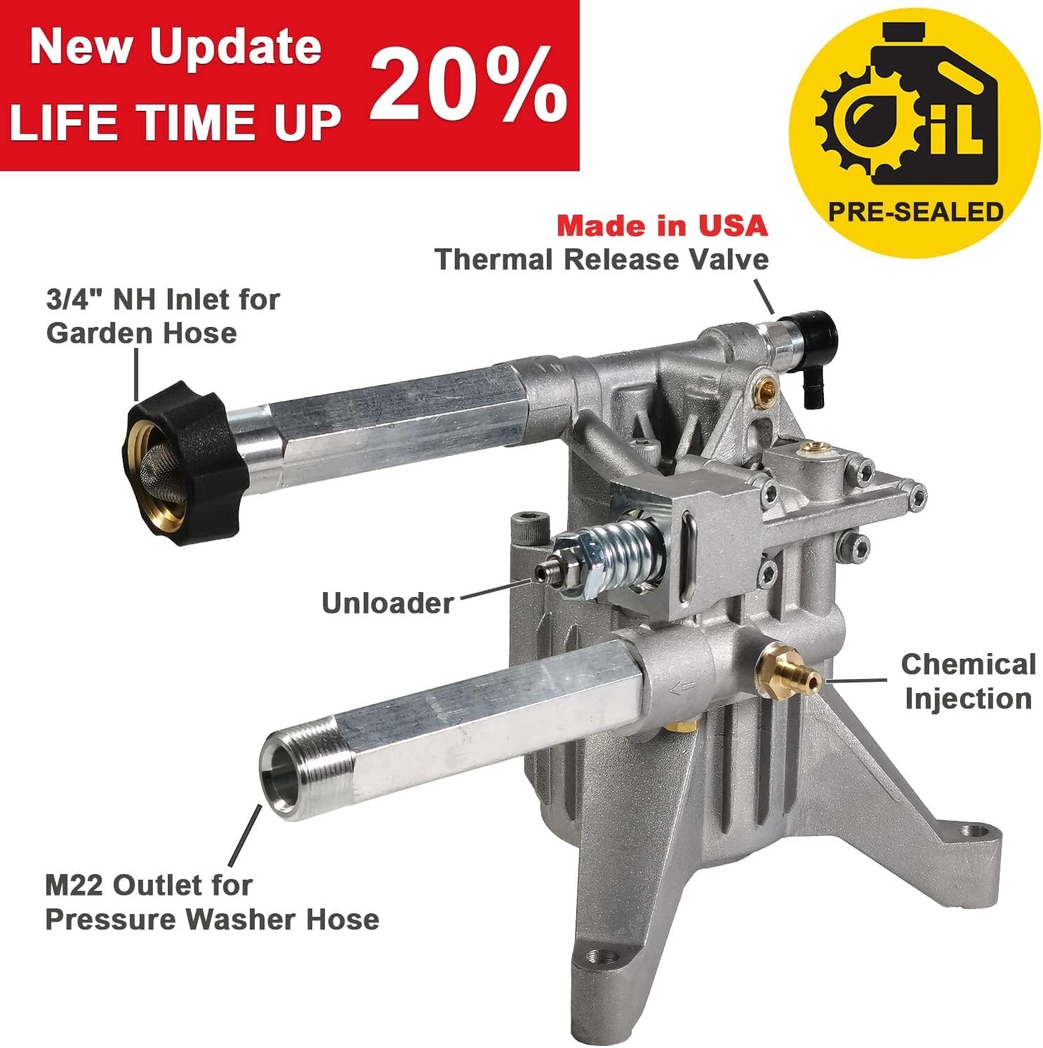 YAMATIC 7/8″ Shaft Vertical Pressure Washer Pump, 2200-2500 PSI @2.2 GPM