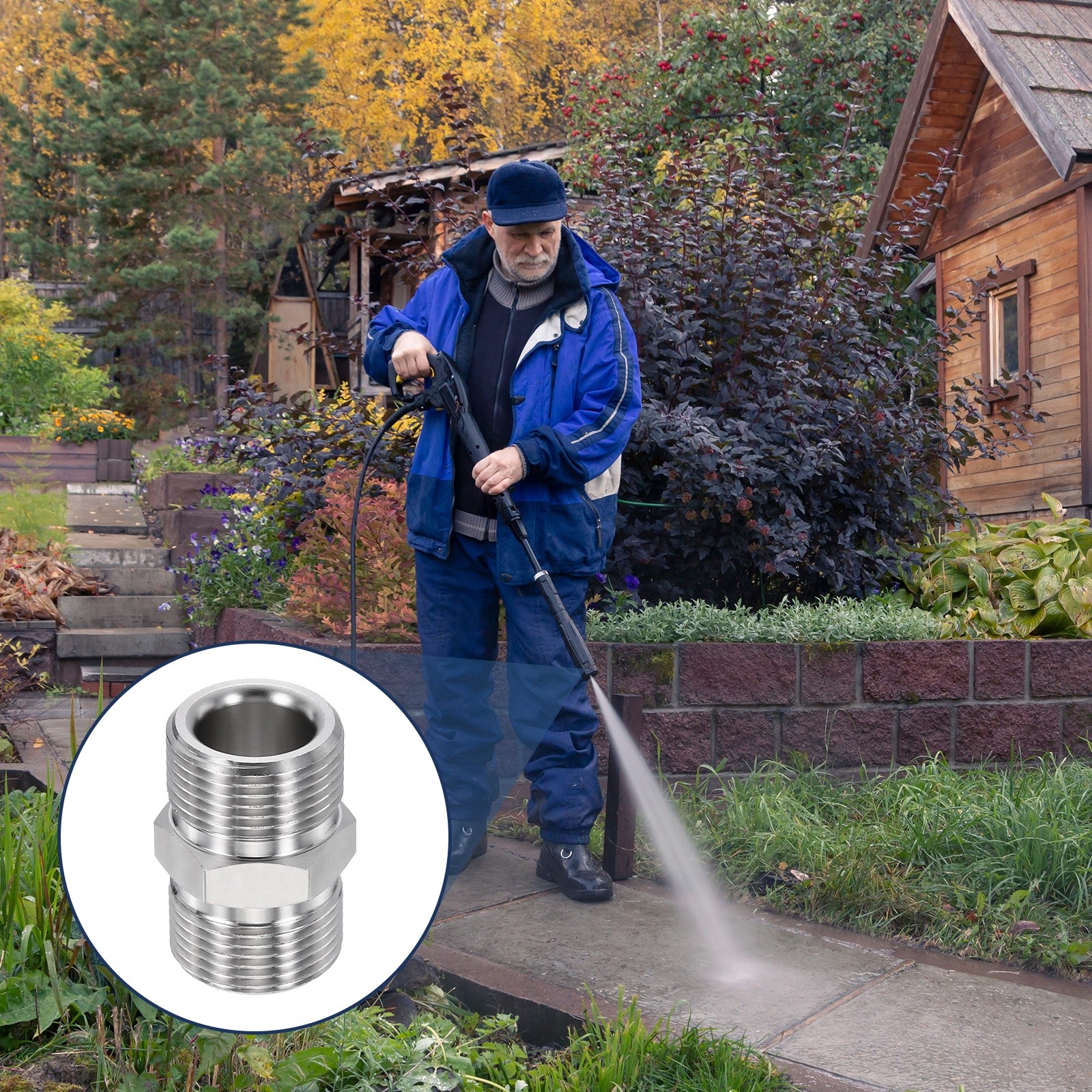 M22 14mm Male to M22 14mm Male Steel Fittings Pressure Washer Adapter with Tape