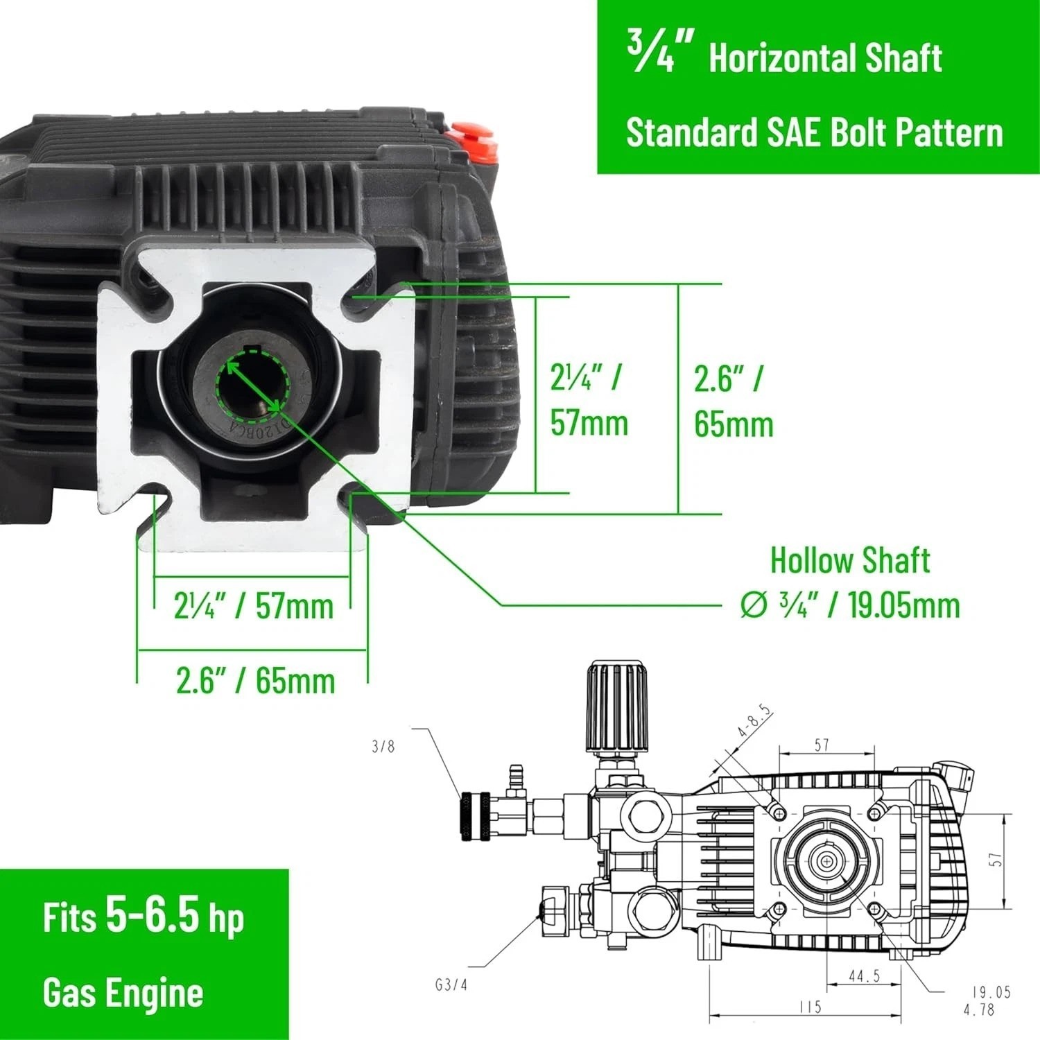 Durable 3000 PSI Pressure Washer Pump with External Unloader and Detergent Tube