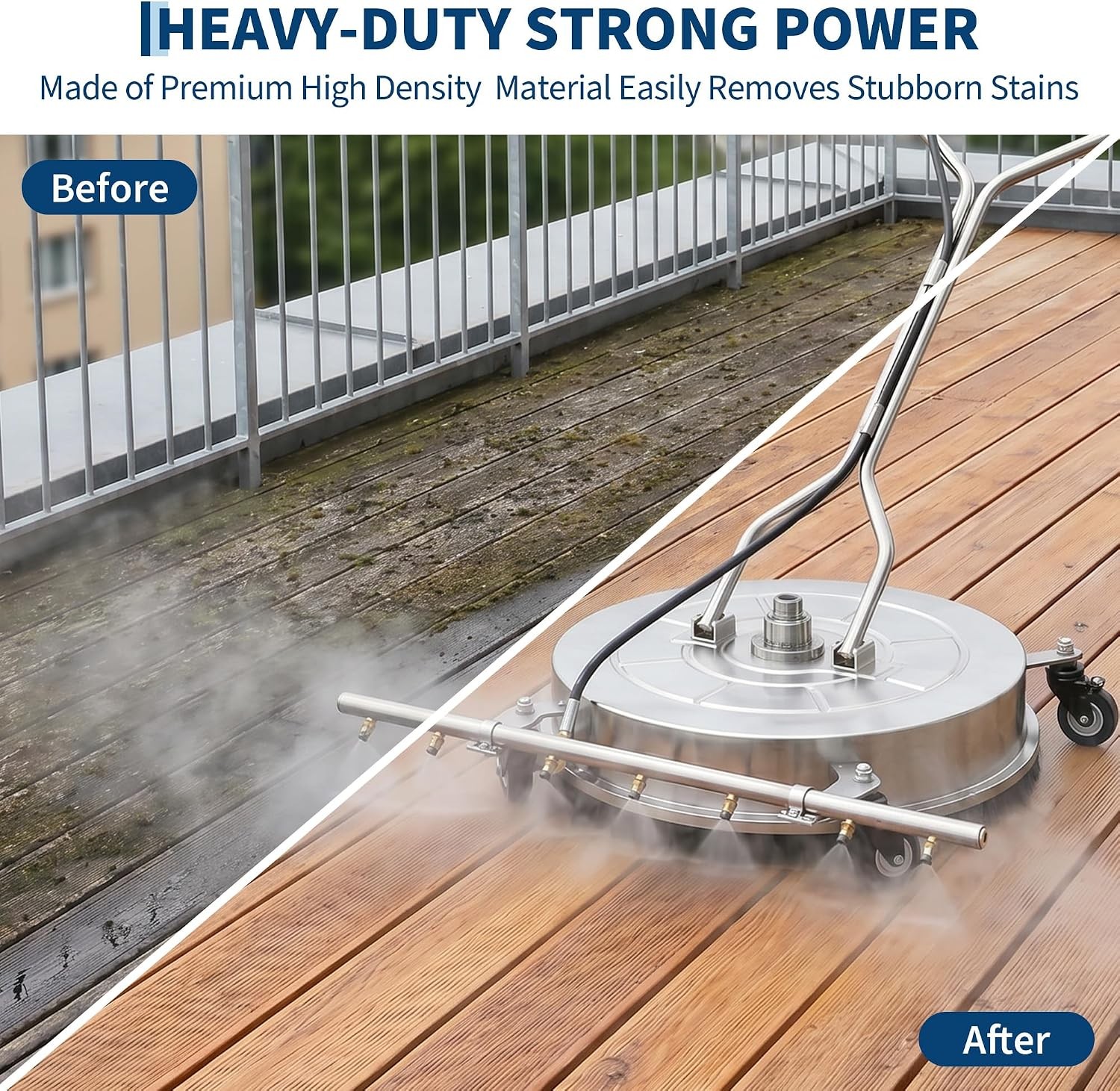 24″ Pressure Washer Surface Cleaner 4900PSI with 7 Nozzles Handles Wheels Deck