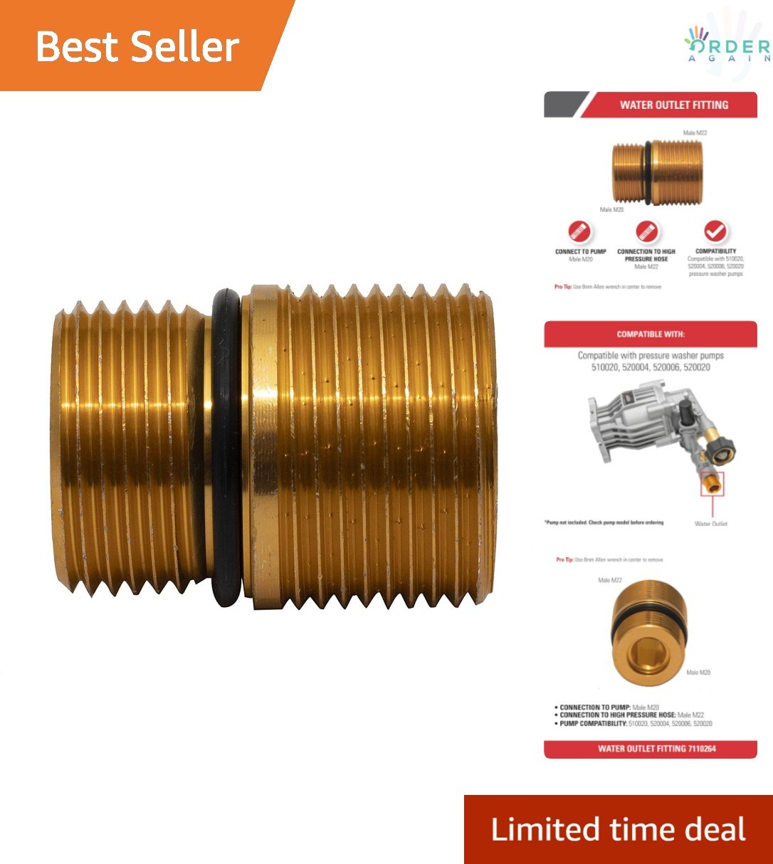 Cleaning Water Outlet Fitting Aluminum Gold Pressure Washer Pump Replacement
