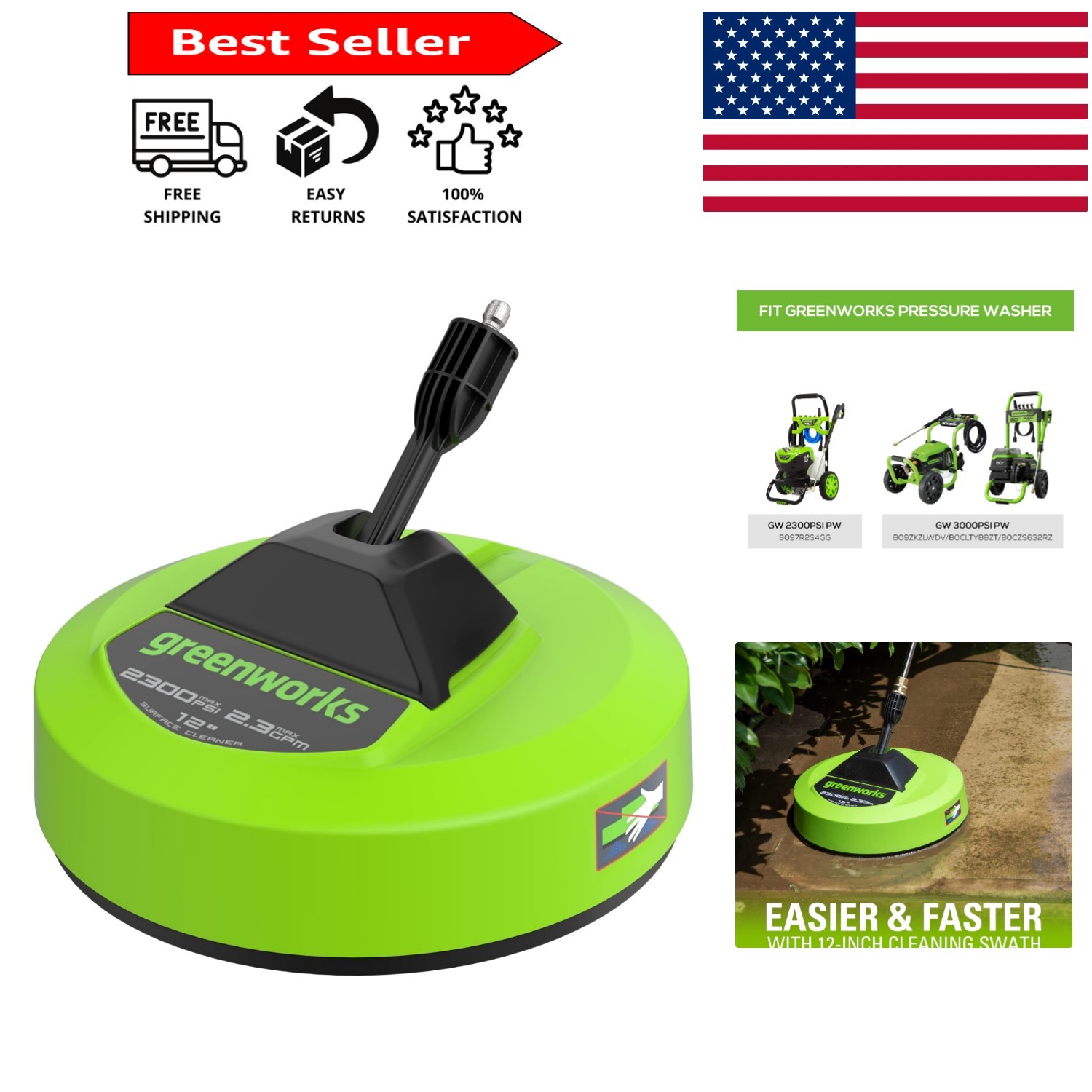 Effortless Outdoor Cleaning with 12″ Surface Cleaner Attachment & Quick Connect