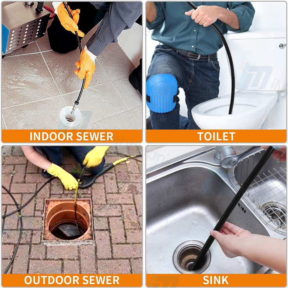 200FT Sewer Jetter Nozzles Kit Drain Cleaning Hose Pressure Washer Male 1/4″ NPT