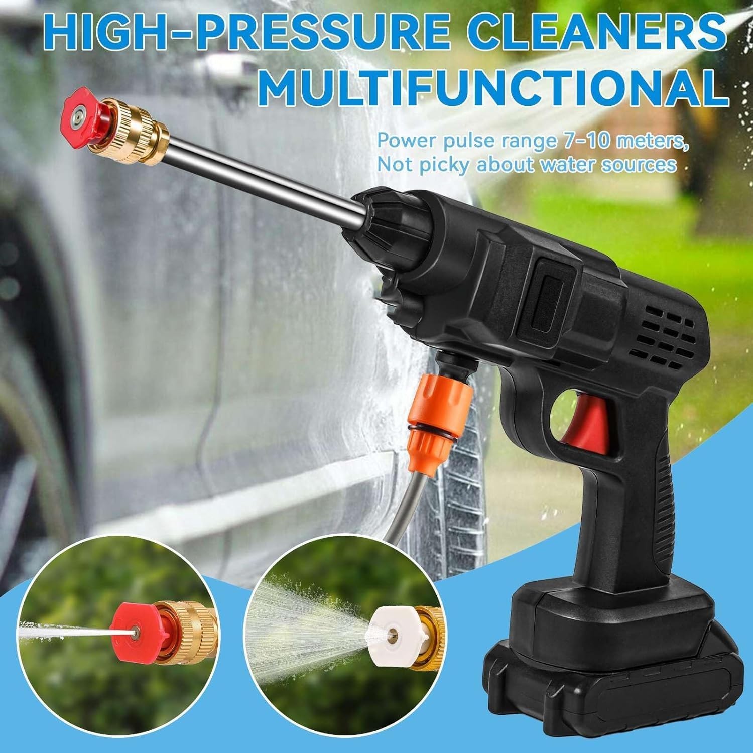 High Pressure Car Power Washer Gun Spray Wand Lance Nozzle and Hose Kit+2 Batter