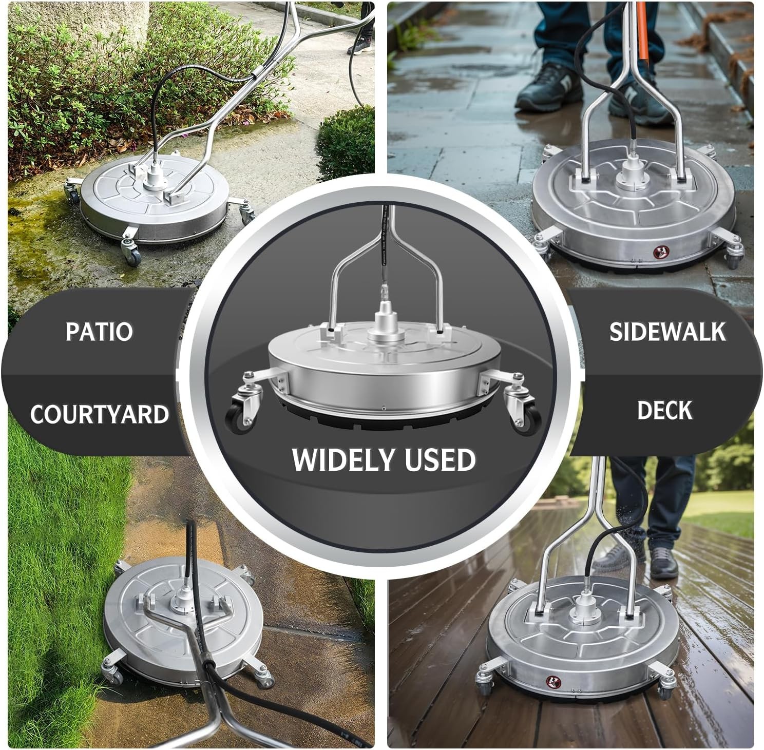 RAYNEL 24” Pressure Washer Surface Cleaner with 4 Wheels, Dual Handle, Stain…
